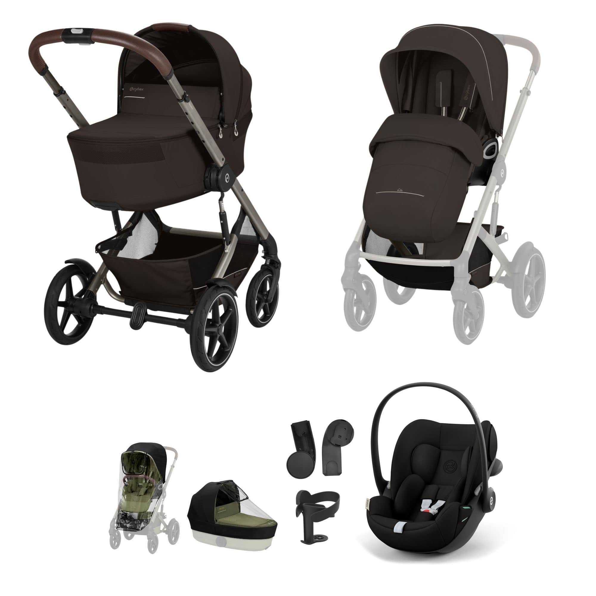 Cybex travel systems Cybex Talos Foldable Carrycot Travel System Bundle - Chocolate Brown