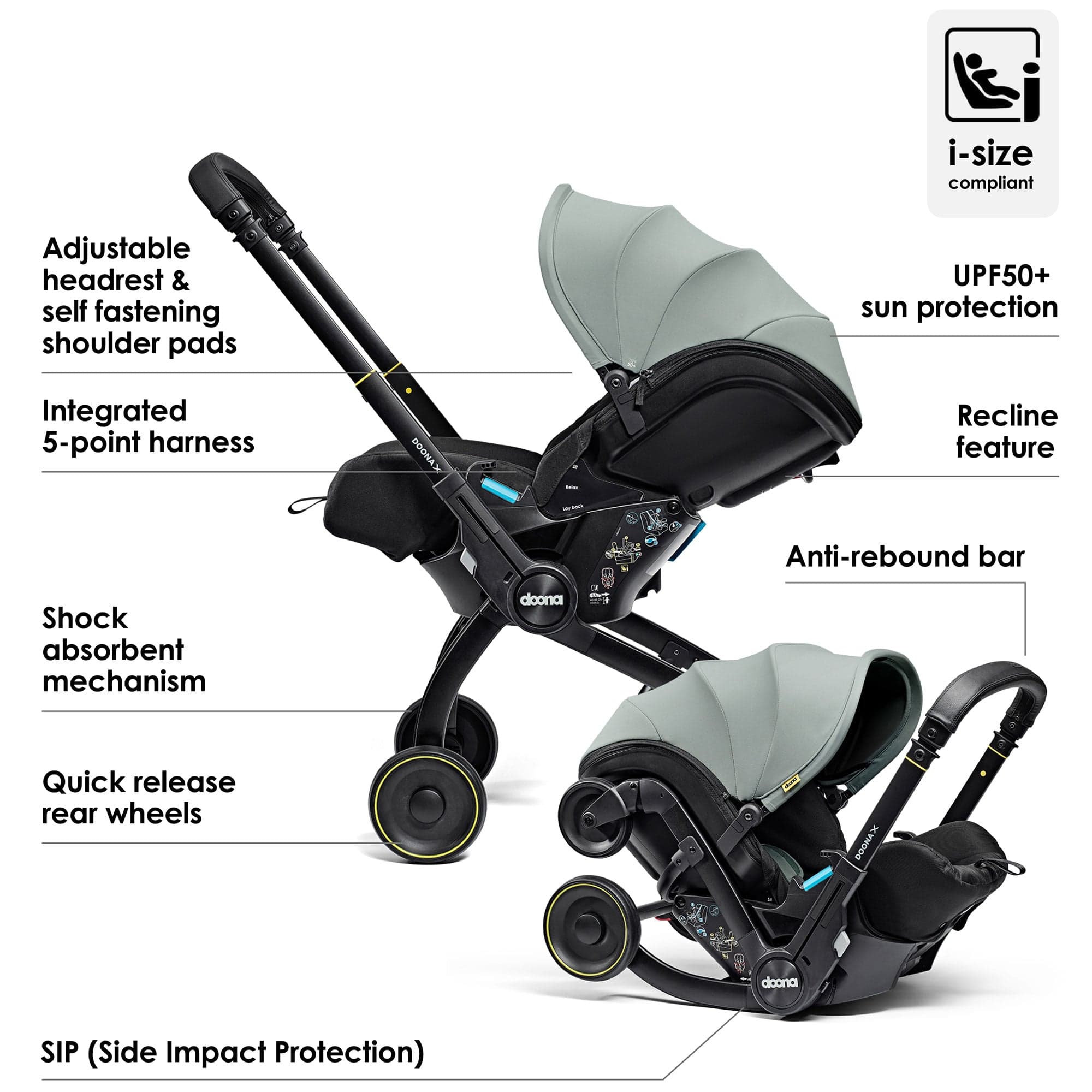 Doona baby car seats Doona X Infant Car Seat Stroller and X Isofix Base (Dusty Sage) 14571-DUS-SGE