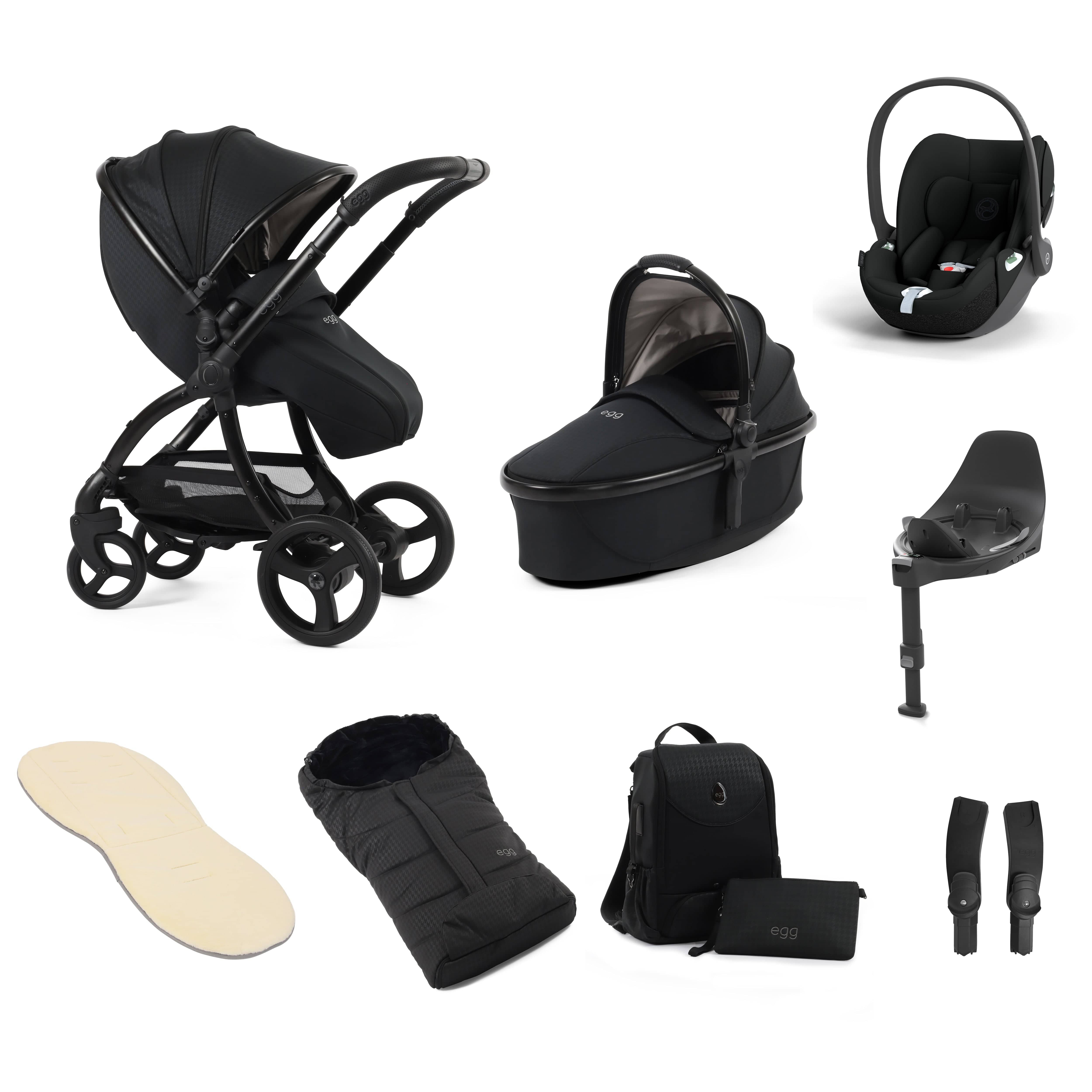 egg baby prams egg3 Luxury Travel System Bundle Houndstooth Black Special Edition 14704-HTB