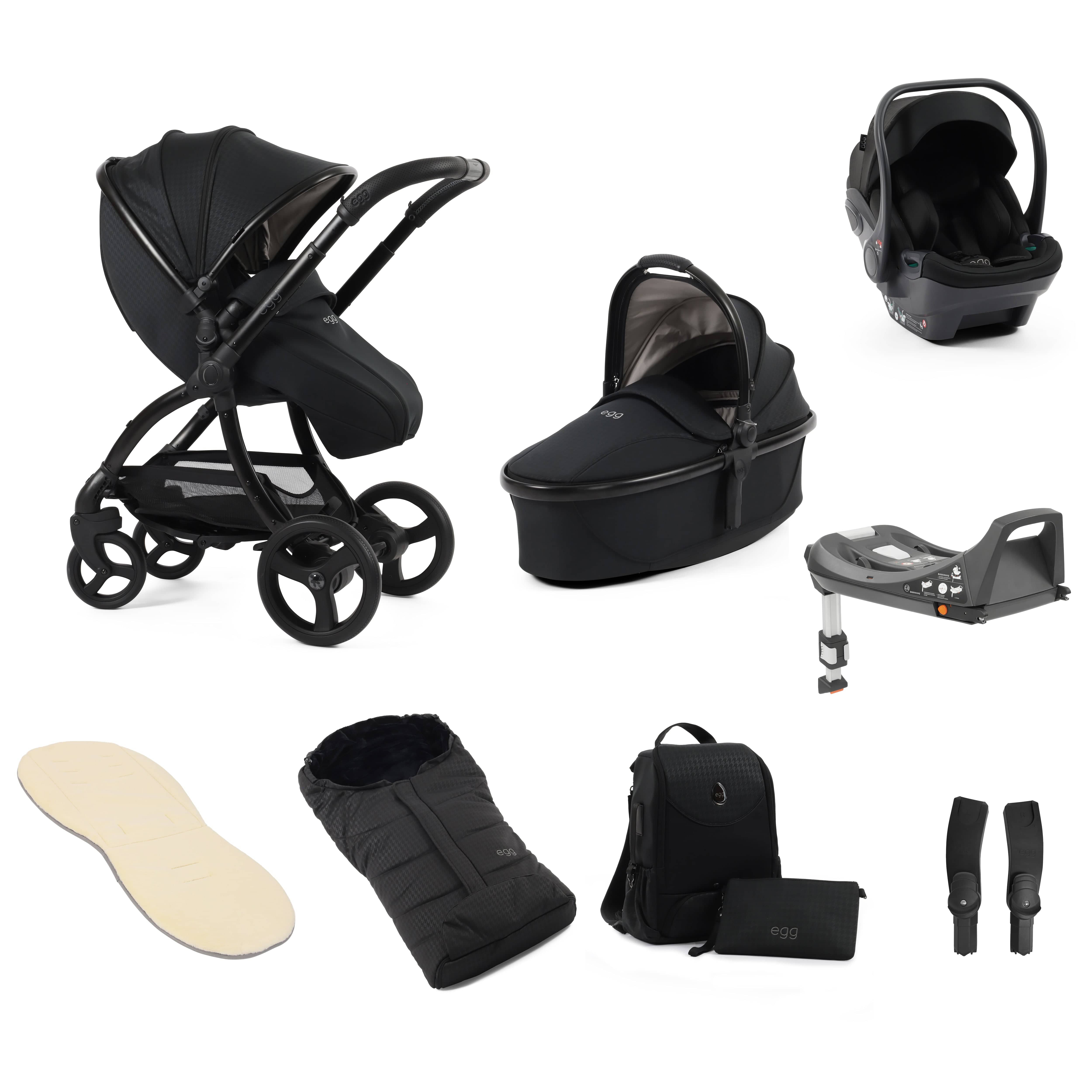 egg baby prams egg3 Luxury Travel System Bundle Houndstooth Black Special Edition 14727-HTB