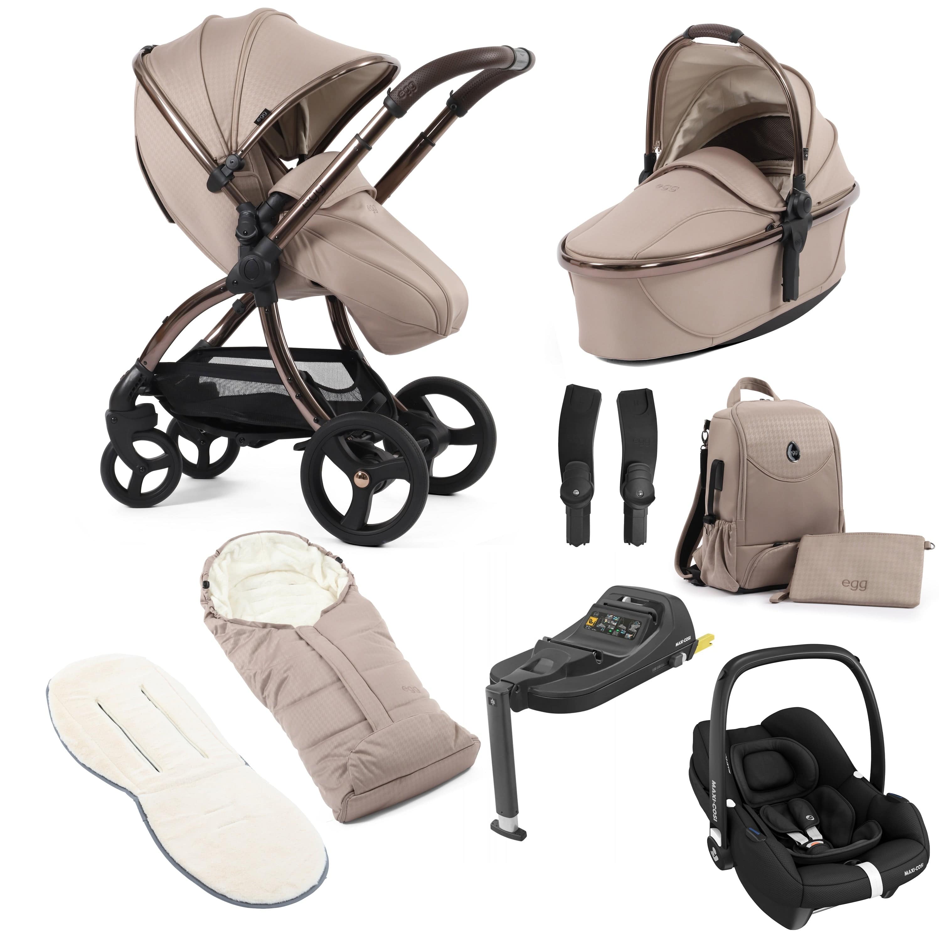 egg travel systems egg3 Luxury Maxi-Cosi Travel System Bundle - Houndstooth Almond 18044-CAB-HTA