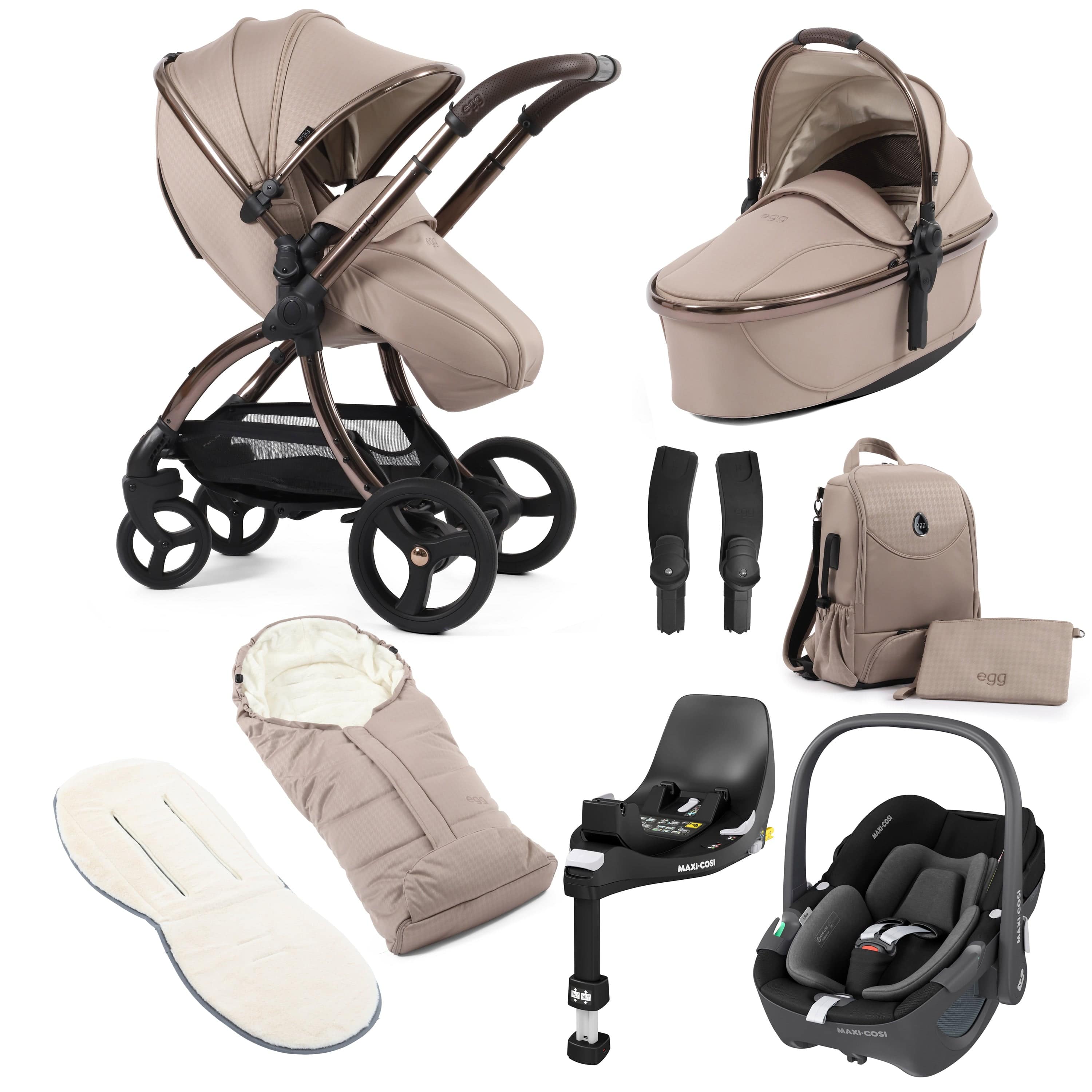 egg travel systems egg3 Luxury Maxi-Cosi Travel System Bundle - Houndstooth Almond 18138-PEB-HTA