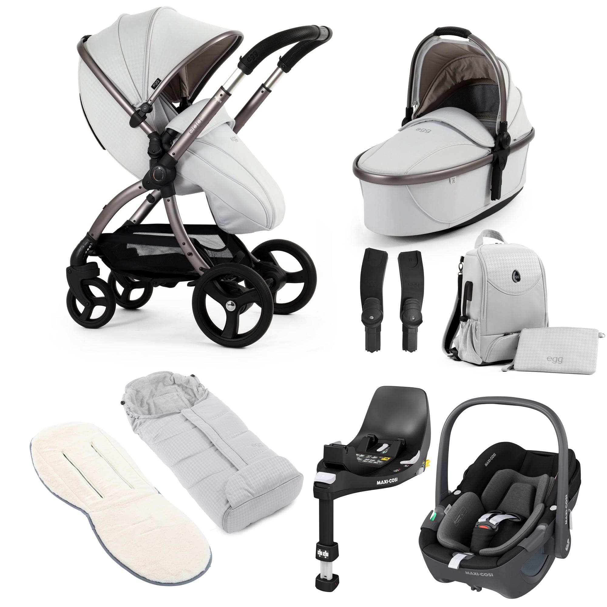 egg travel systems egg3 Luxury Maxi-Cosi Travel System Bundle - Houndstooth Silver 18023-PEB-HTS