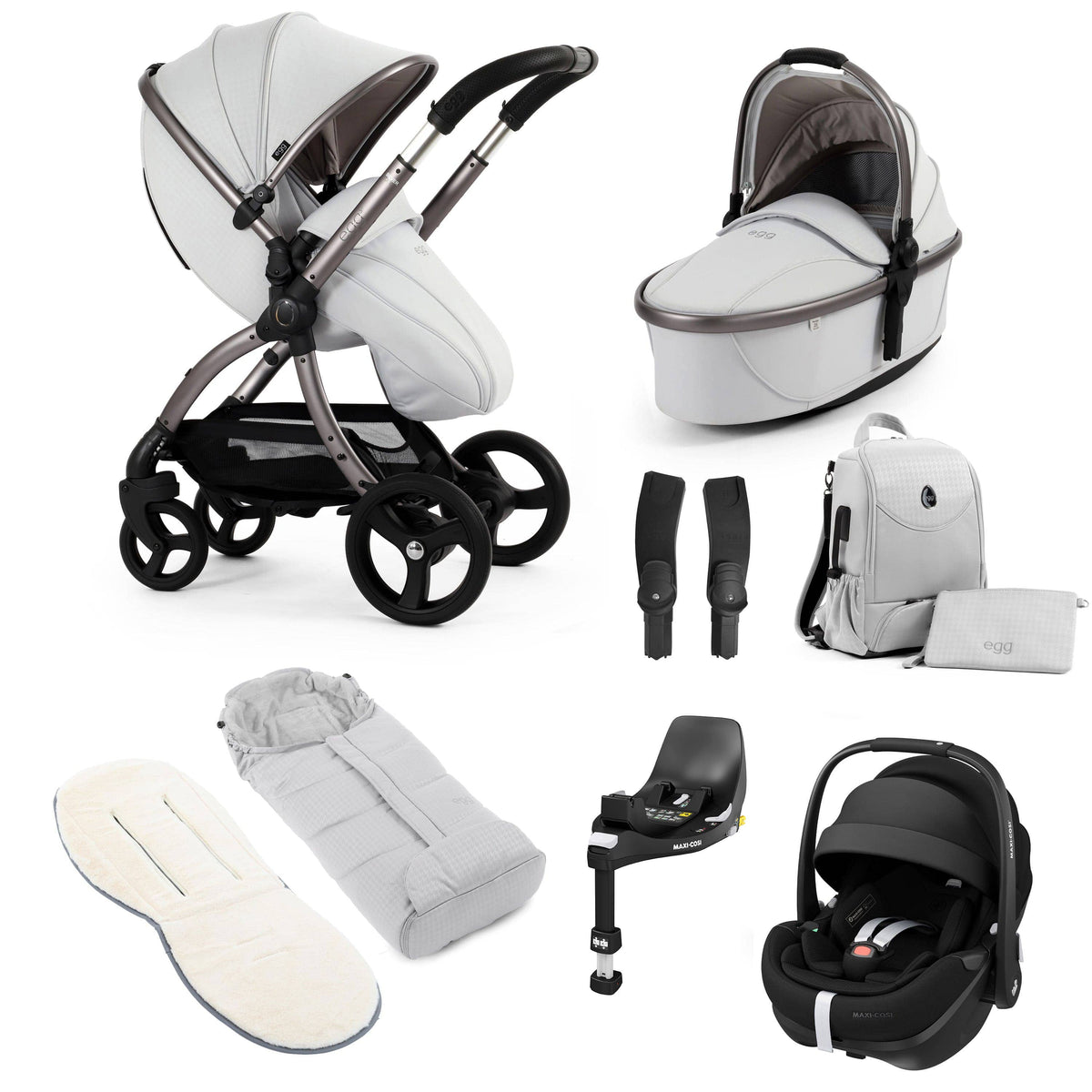 egg travel systems egg3 Luxury Maxi-Cosi Travel System Bundle - Houndstooth Silver 18032-PV2-HTS