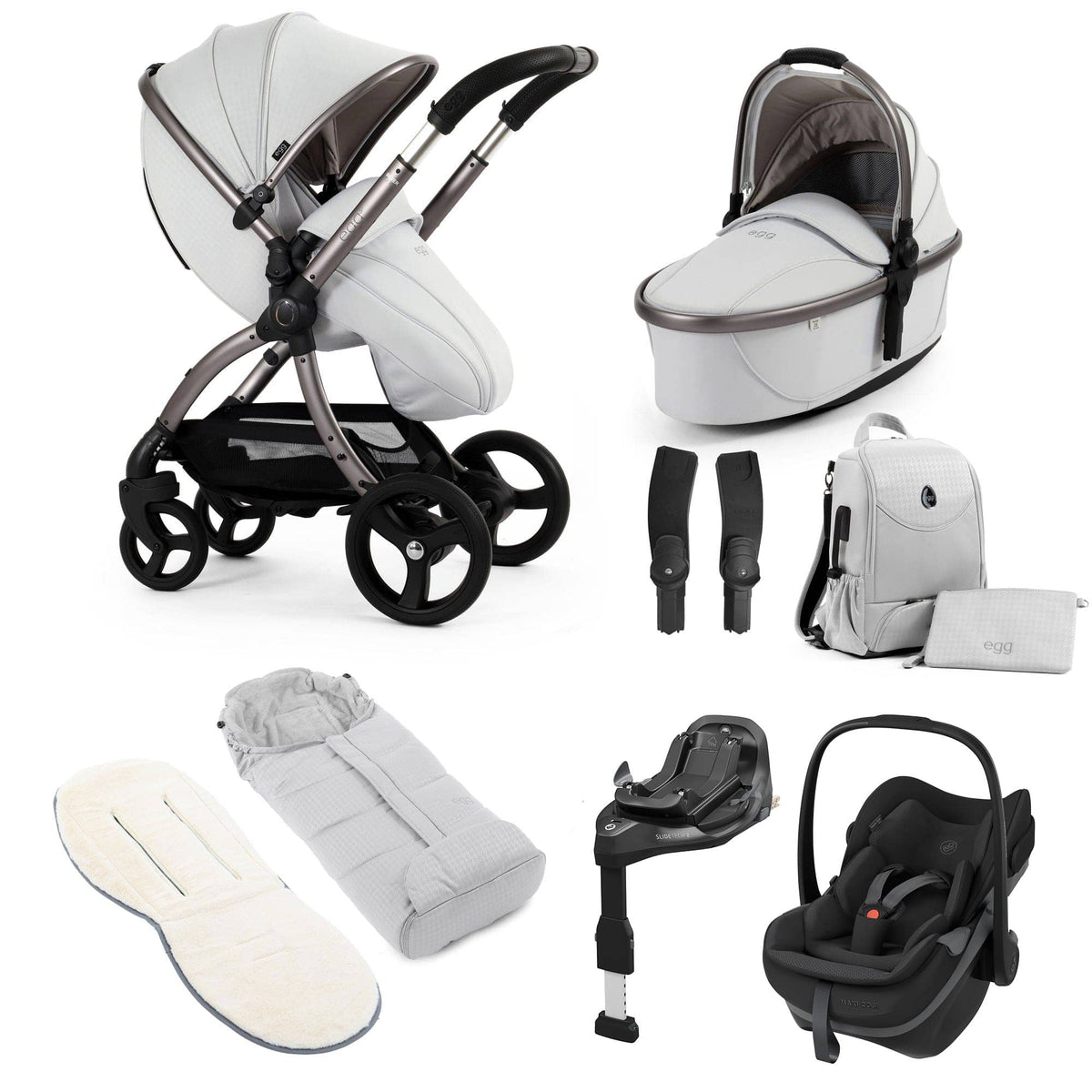 egg travel systems egg3 Luxury Maxi-Cosi Travel System Bundle - Houndstooth Silver 23590-PBS-HTS