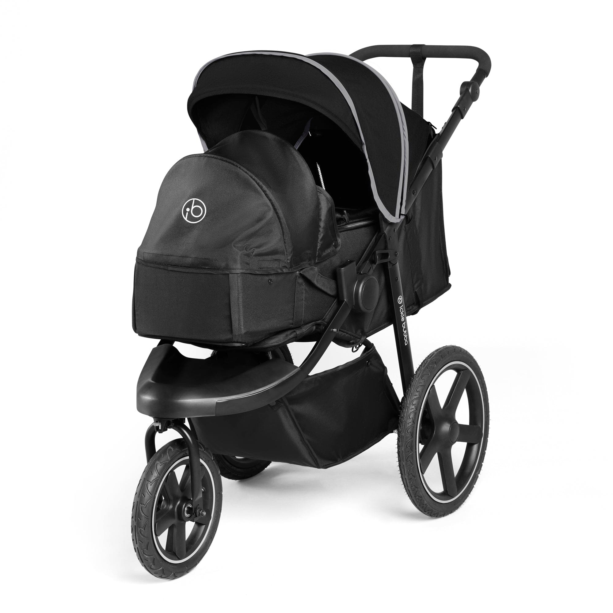 Ickle Bubba 3 wheel pushchairs Ickle Bubba Venus Prime Jogger Stroller I-Size Travel System - Black/Black with Base 13-004-600-001