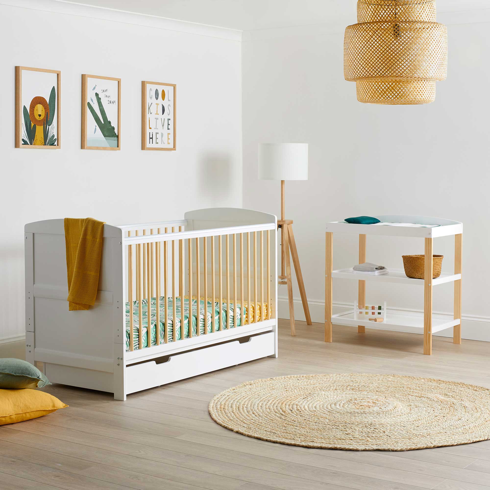 Ickle Bubba baby cot beds Ickle Bubba Coleby Scandi Classic 2 Piece Furniture Set and Under Drawer White