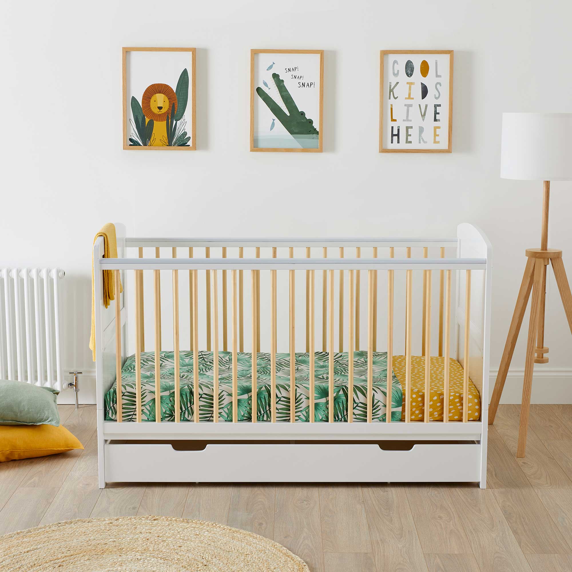 Ickle Bubba baby cot beds Ickle Bubba Coleby Scandi Classic Cot Bed with Under Drawer Scandi White
