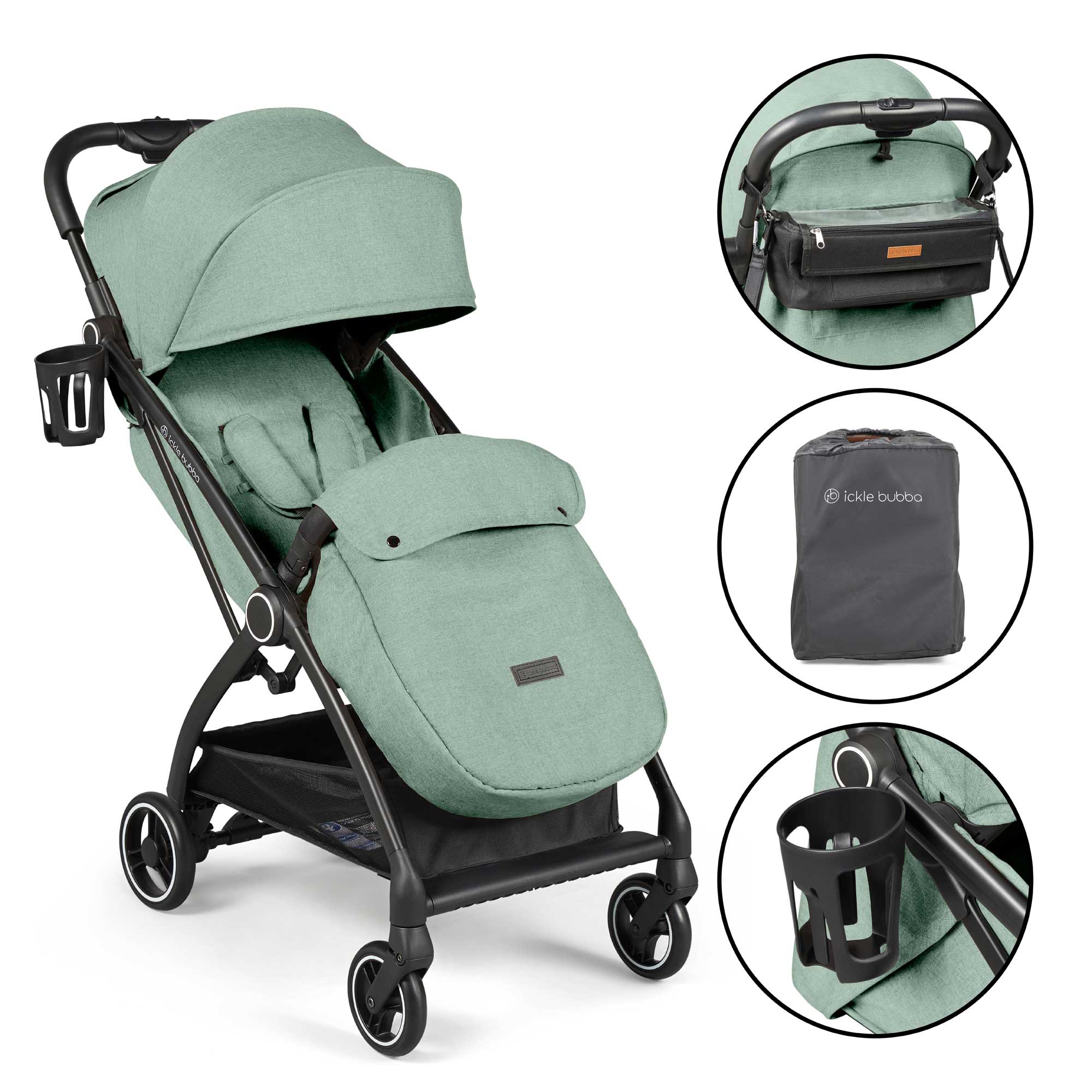 Ickle Bubba baby pushchairs Ickle Bubba Aries Prime Autofold Stroller - Sage Green 15-005-300-152
