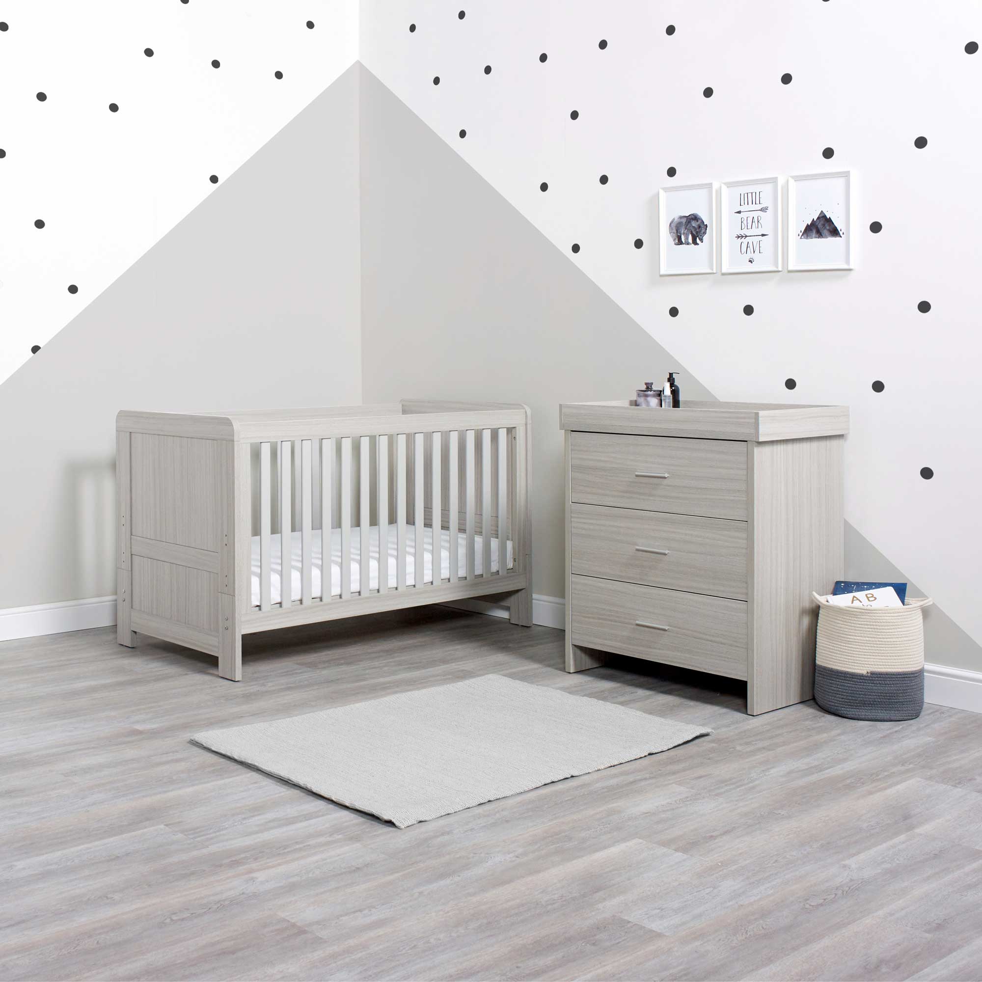 Ickle Bubba cot bed room sets Ickle Bubba Pembrey 2 Piece Furniture Set and Under Drawer Ash Grey
