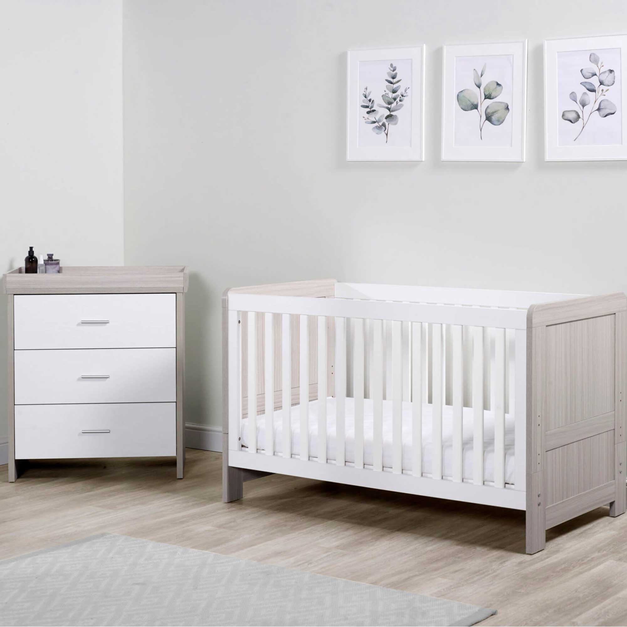 Ickle Bubba cot bed room sets Ickle Bubba Pembrey 2 Piece Furniture Set and Under Drawer Ash Grey & White