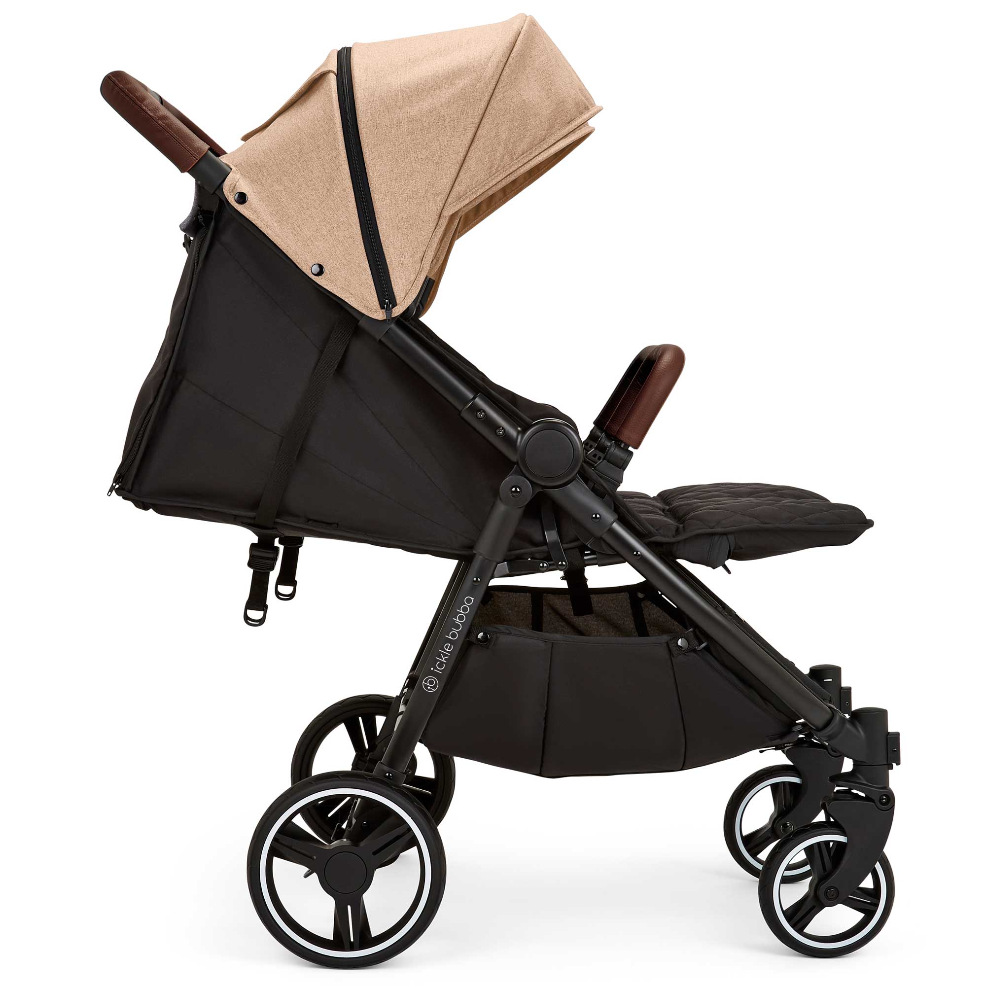 Ickle Bubba double buggies Ickle Bubba Venus Double Stroller - Black/Biscuit/Tan 16-004-100-157