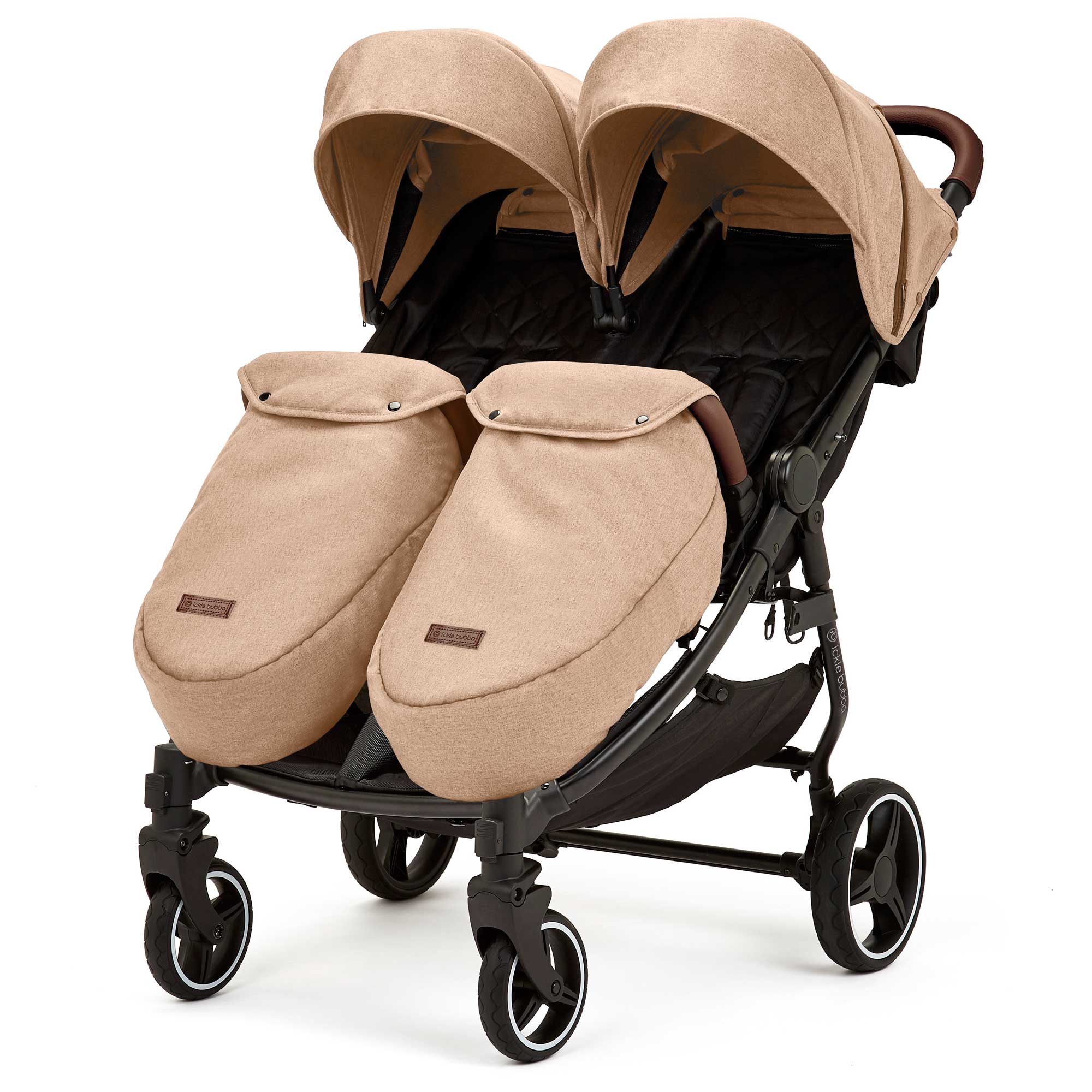 Ickle Bubba double buggies Ickle Bubba Venus Max Double Stroller - Black/Biscuit/Tan 16-004-200-157