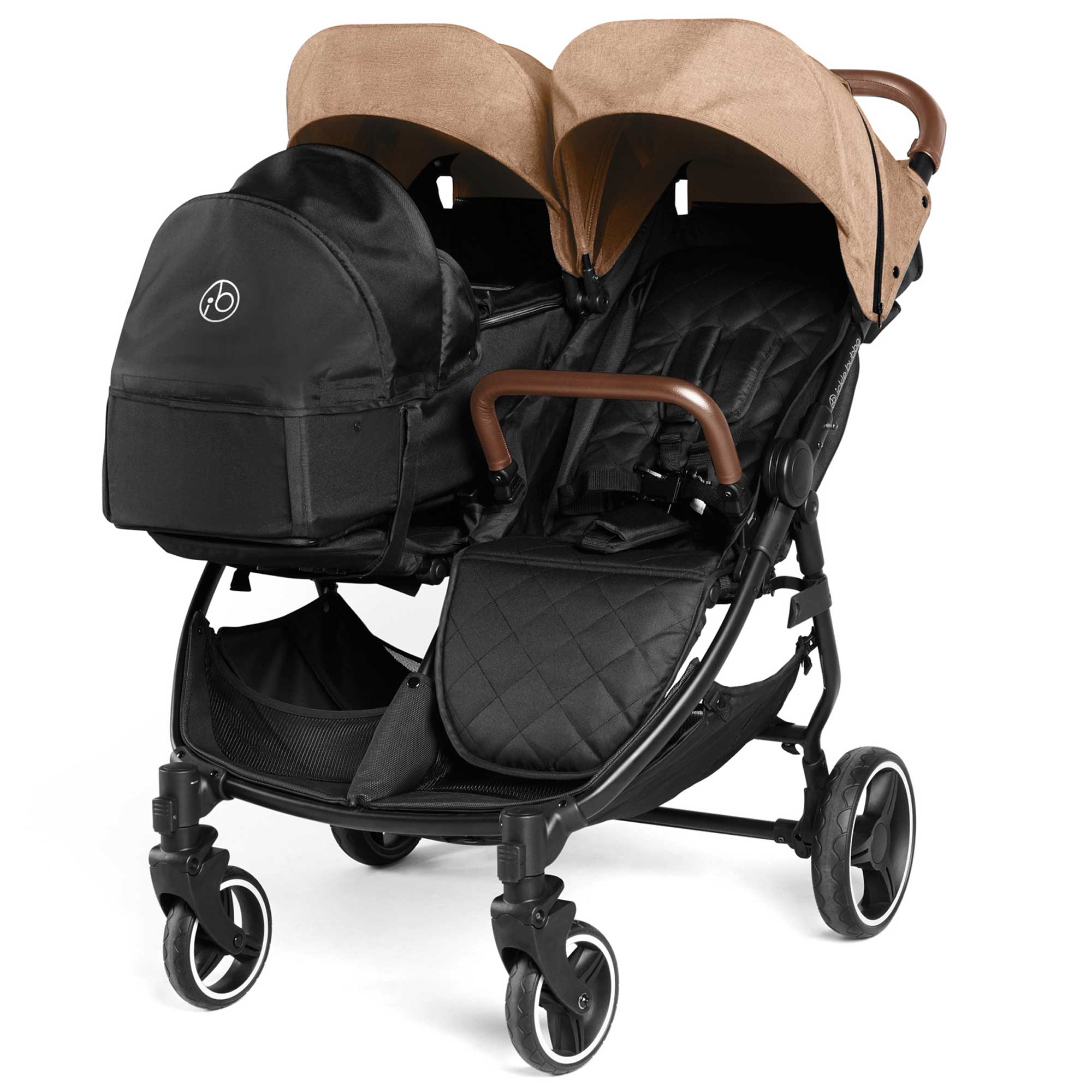 Ickle Bubba double buggies Ickle Bubba Venus Prime Double Stroller - Black/Biscuit/Tan 16-004-300-157
