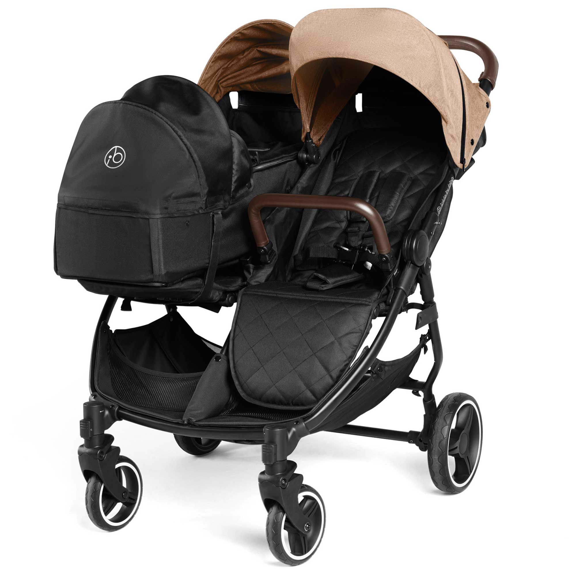 Ickle Bubba double buggies Ickle Bubba Venus Prime Double Stroller - Black/Biscuit/Tan 16-004-300-157