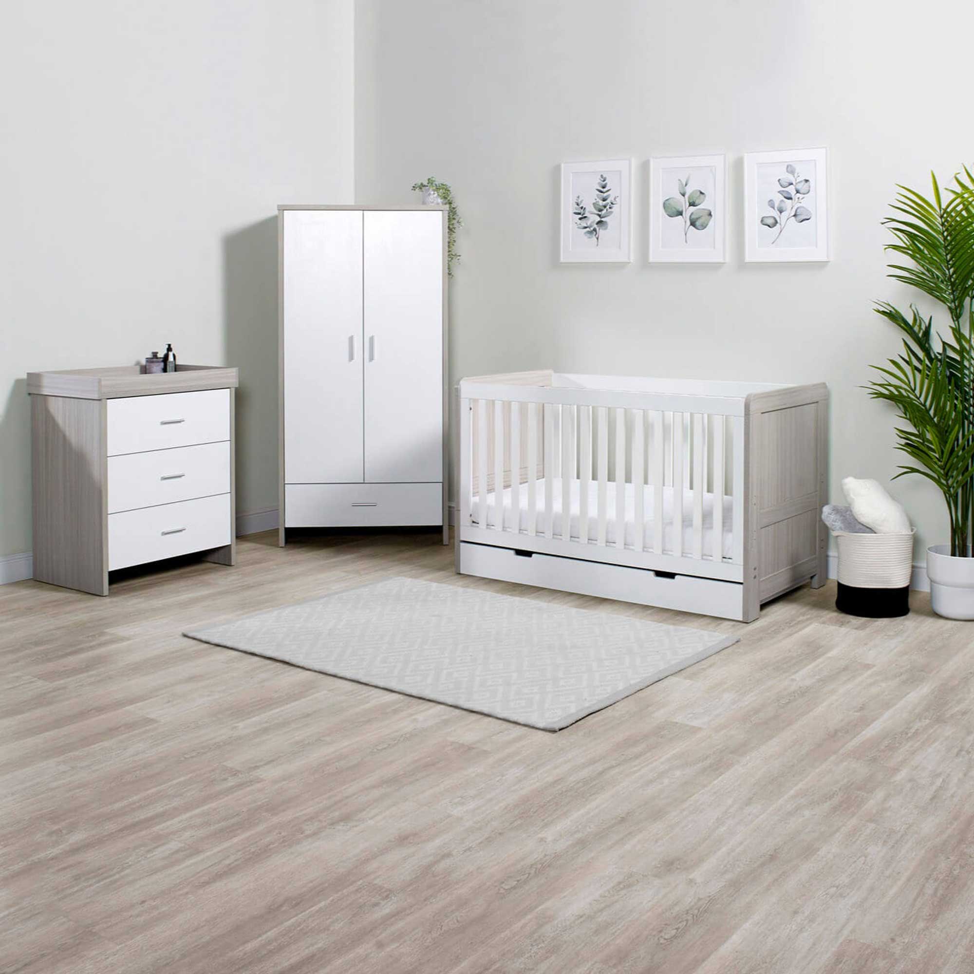 Ickle Bubba nursery room sets Ickle Bubba Pembrey 3 Piece Nursery Room Set & Under Drawer Ash Grey & White