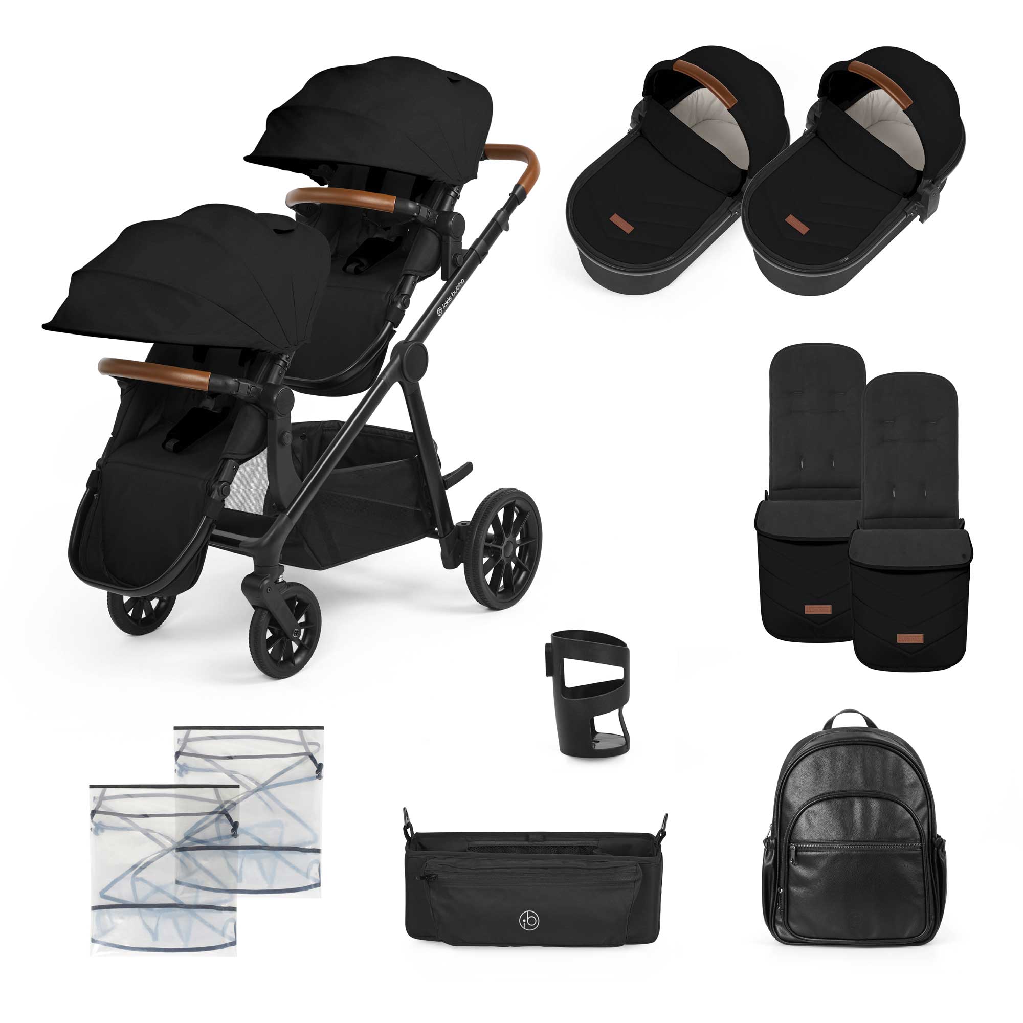 Ickle Bubba pushchairs & buggies Ickle Bubba Virgo 2 in 1  Twin Package - Black/Black/Tan 12-001-050-003