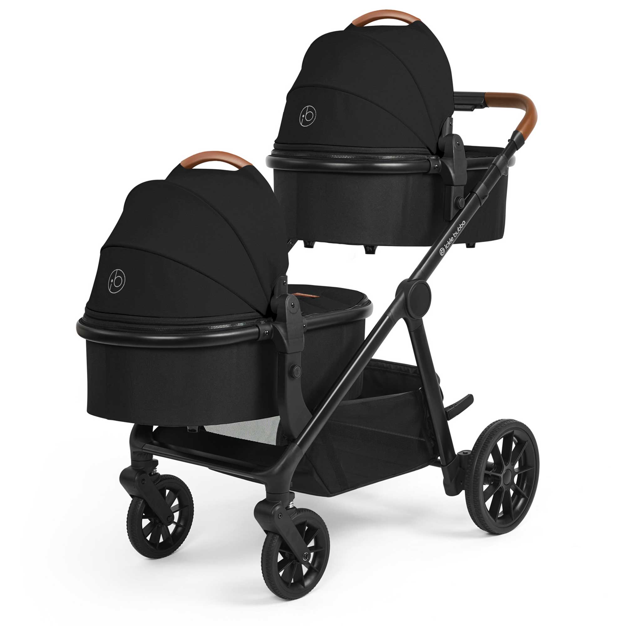 Ickle Bubba pushchairs & buggies Ickle Bubba Virgo 2 in 1  Twin Package - Black/Black/Tan 12-001-050-003