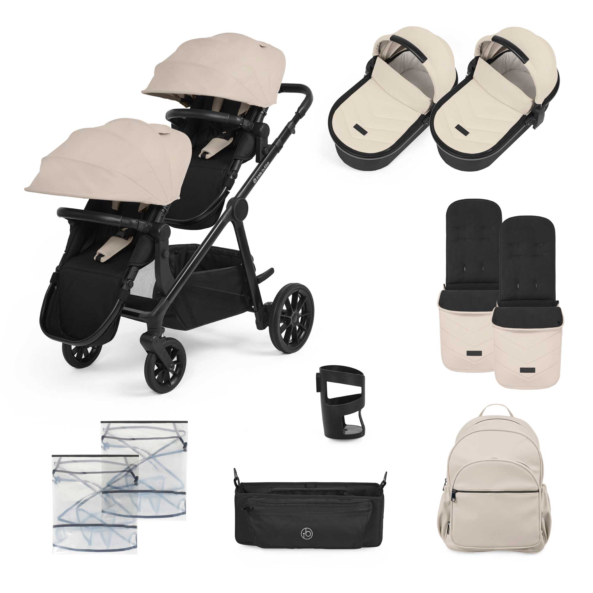 Ickle Bubba pushchairs & buggies Ickle Bubba Virgo 2 in 1  Twin Package - Black/Stone/Black 12-001-050-163
