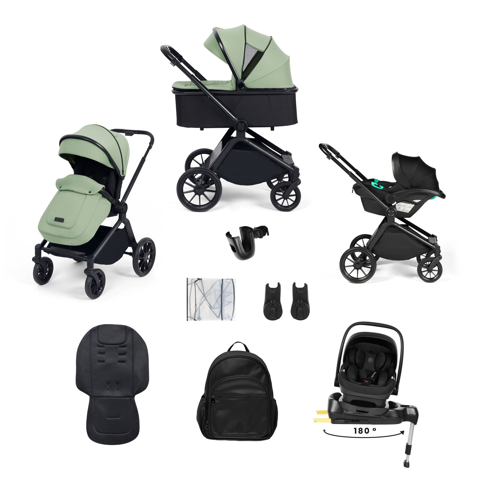 Ickle Bubba travel systems Ickle Bubba Altima 12 Piece Travel System with i-Size Nimbus Car Seat & Spin Isofix Base - Sage Green 10-012-330-152