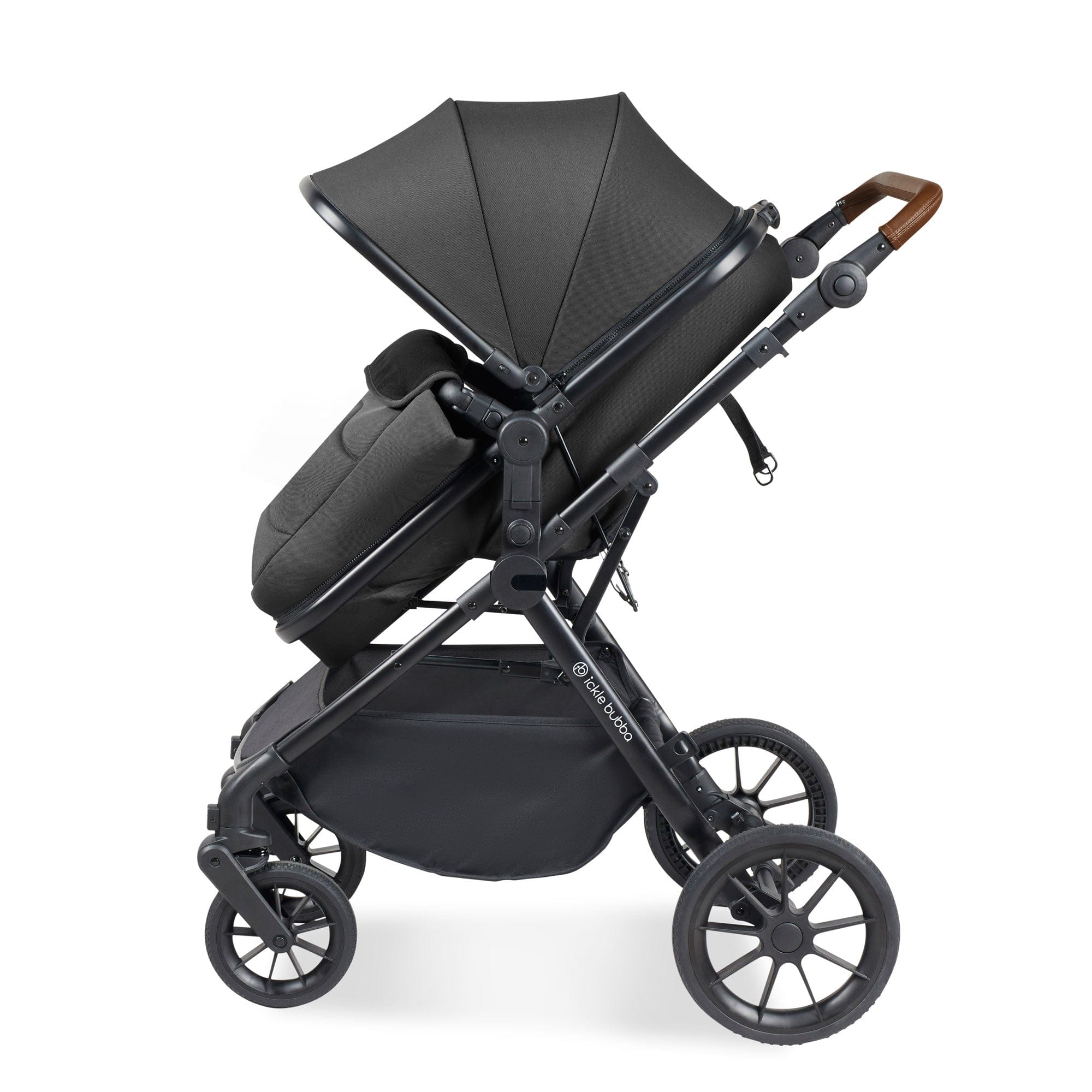 Ickle Bubba travel systems Ickle Bubba Cosmo 9-Piece Travel System with Maxi-Cosi Cabriofix Car Seat & Isofix Base - Black / Graphite Grey / Tan 10-007-360-007