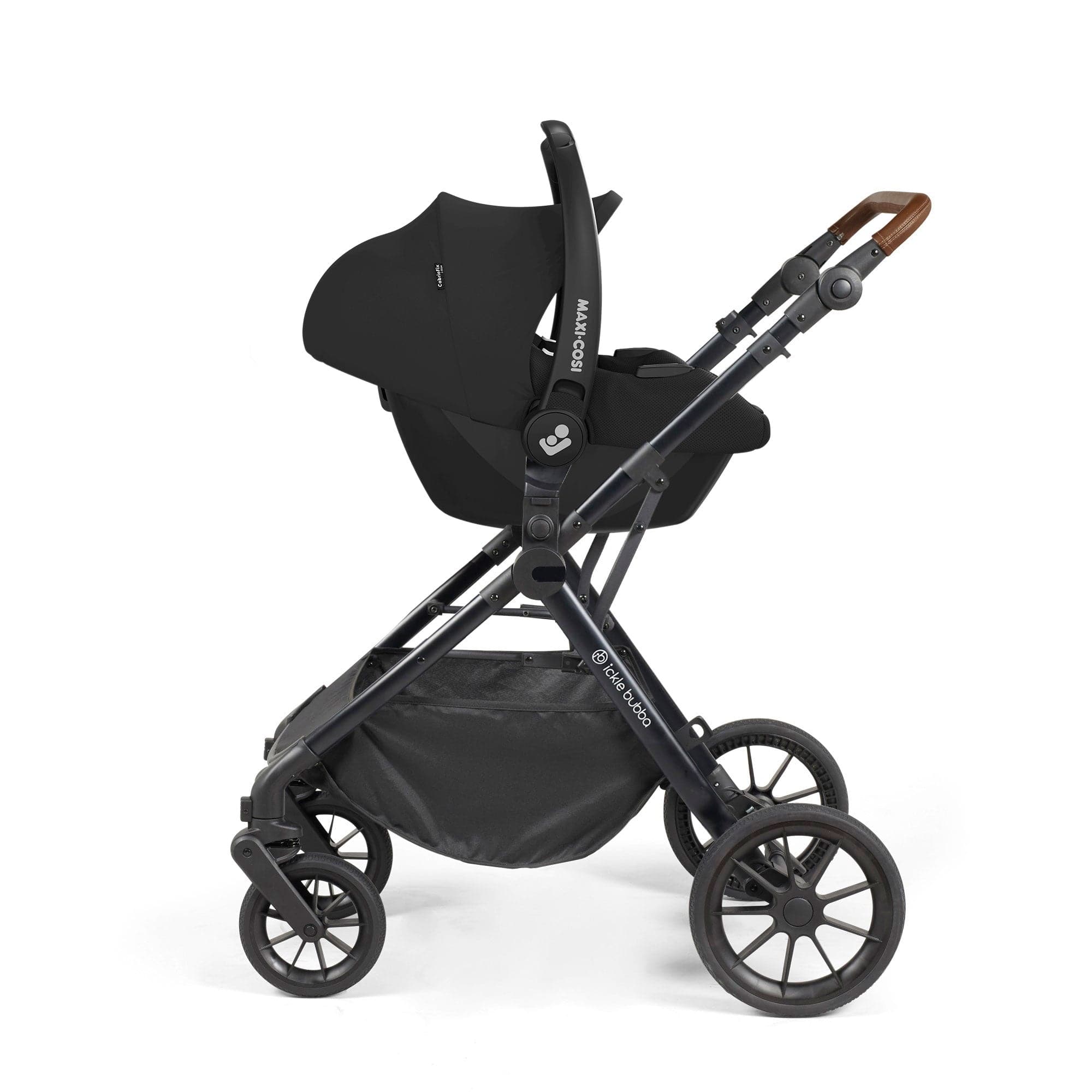 Ickle Bubba travel systems Ickle Bubba Cosmo 9-Piece Travel System with Maxi-Cosi Cabriofix Car Seat & Isofix Base - Black / Graphite Grey / Tan 10-007-360-007