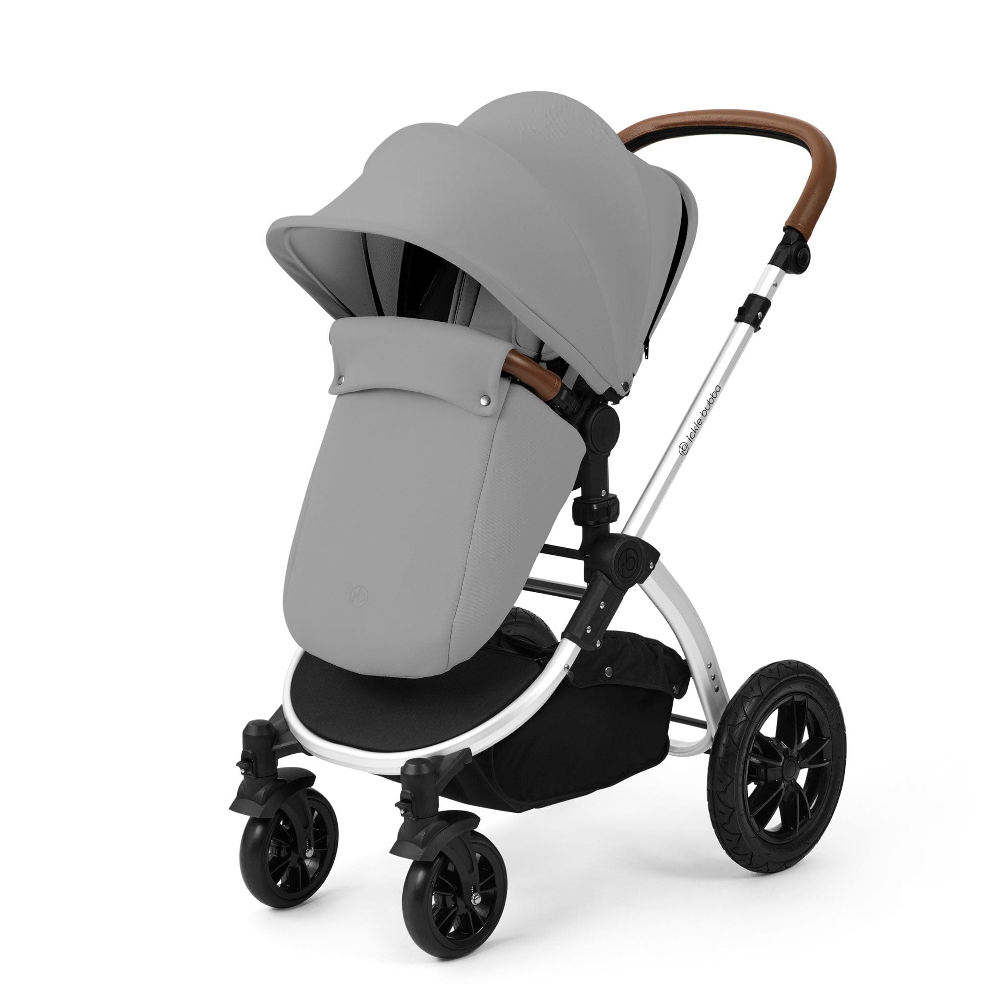 Ickle Bubba travel systems Ickle Bubba Stomp Luxe 12 Piece Travel System with i-Size Nimbus Car Seat & Spin Isofix Base - Pearl Grey