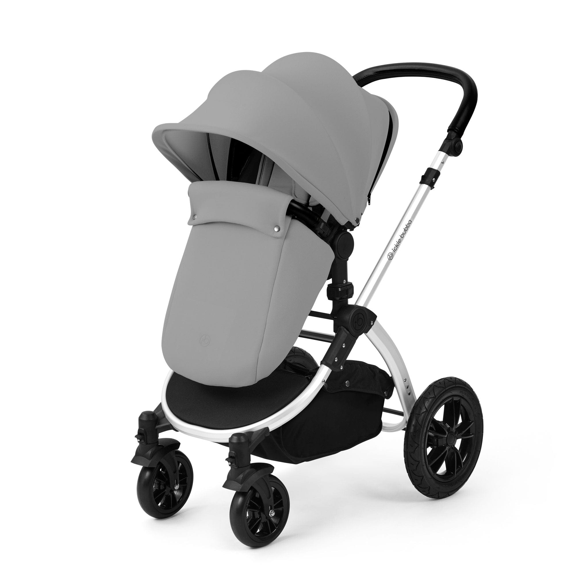 Ickle Bubba travel systems Ickle Bubba Stomp Luxe 12 Piece Travel System with i-Size Nimbus Car Seat & Spin Isofix Base - Pearl Grey