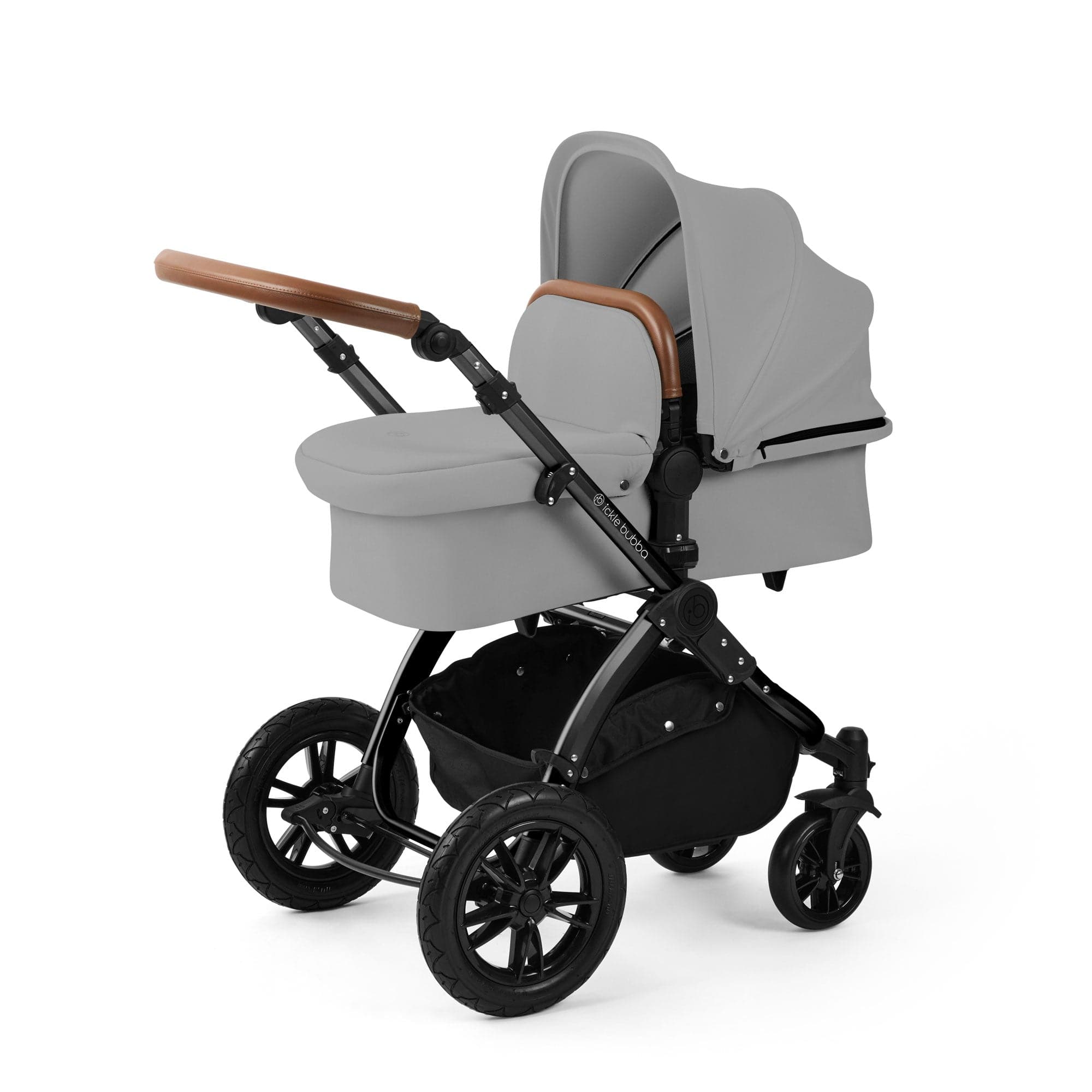 Ickle Bubba travel systems Ickle Bubba Stomp Luxe 12 Piece Travel System with i-Size Nimbus Car Seat & Spin Isofix Base - Pearl Grey