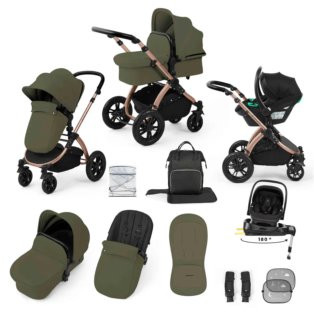 Ickle Bubba travel systems Ickle Bubba Stomp Luxe 12 Piece Travel System with i-Size Nimbus Car Seat & Spin Isofix Base - Woodland 10-011-330-140