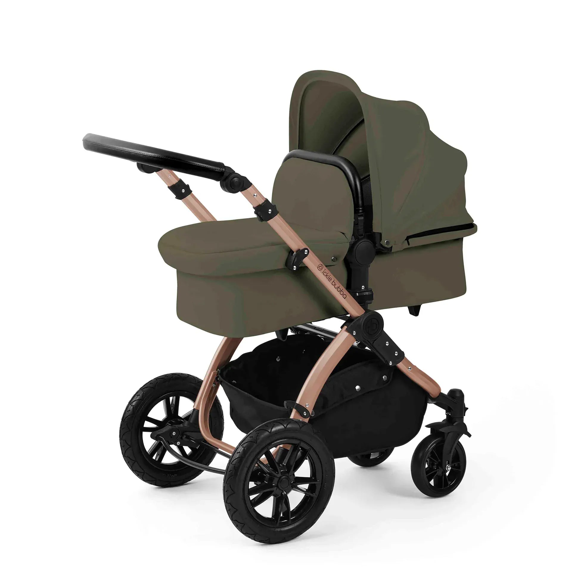 Ickle Bubba travel systems Ickle Bubba Stomp Luxe 12 Piece Travel System with i-Size Nimbus Car Seat & Spin Isofix Base - Woodland