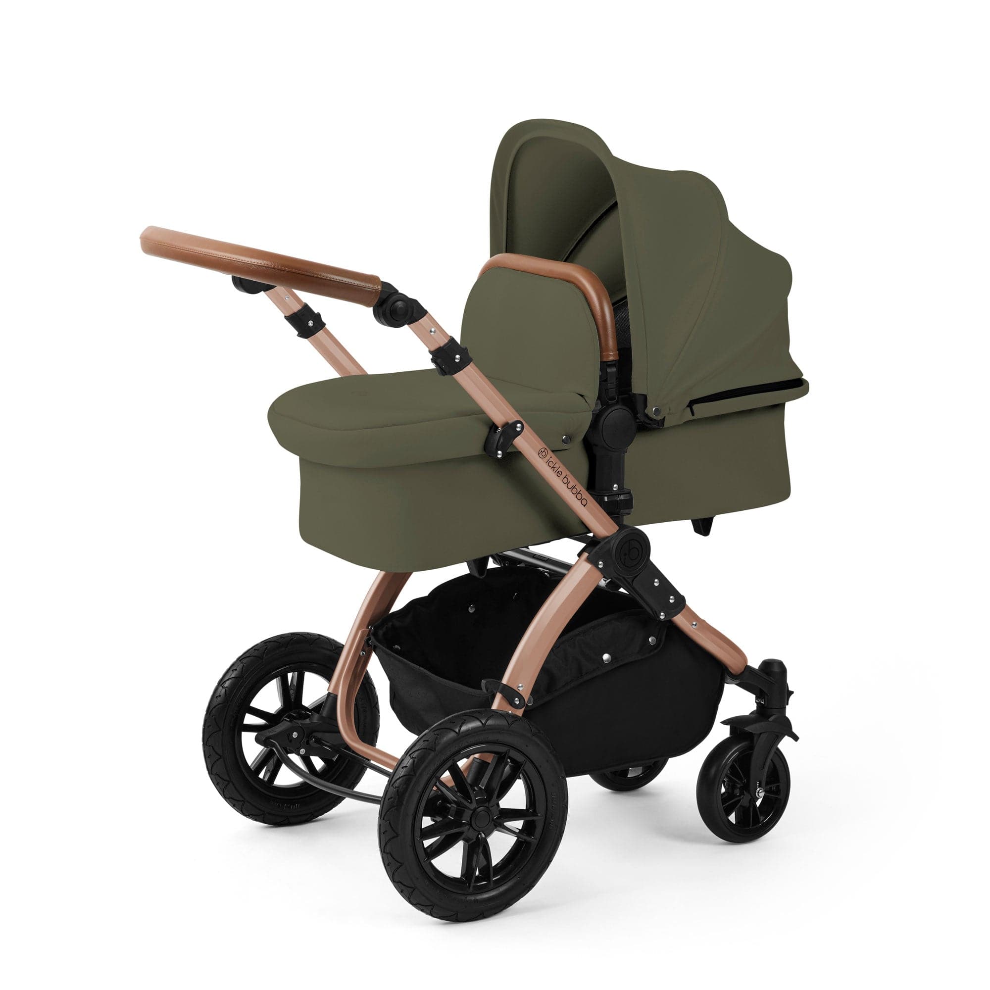 Ickle Bubba travel systems Ickle Bubba Stomp Luxe 12 Piece Travel System with i-Size Nimbus Car Seat & Spin Isofix Base - Woodland