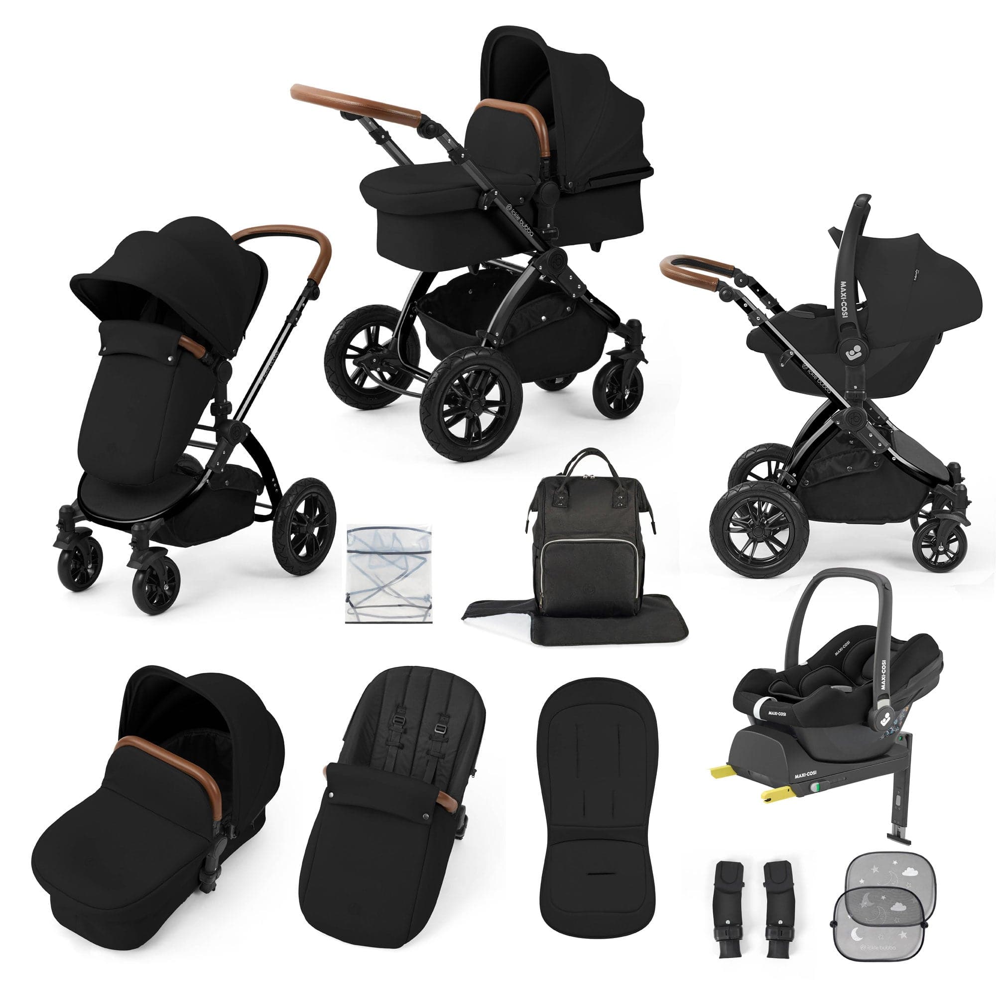 Ickle Bubba travel systems Ickle Bubba Stomp Luxe 12 Piece Travel System with Maxi-Cosi Cabriofix i-Size Car Seat & Isofix Base - Midnight 10-011-360-203