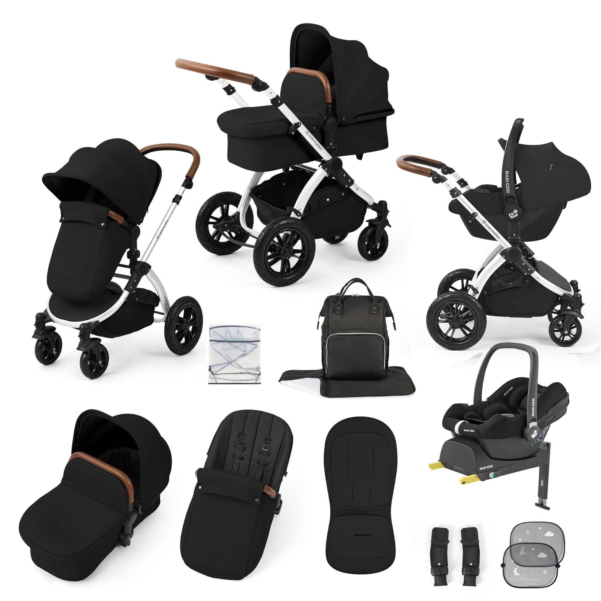 Ickle Bubba travel systems Ickle Bubba Stomp Luxe 12 Piece Travel System with Maxi-Cosi Cabriofix i-Size Car Seat & Isofix Base - Midnight 10-011-360-250