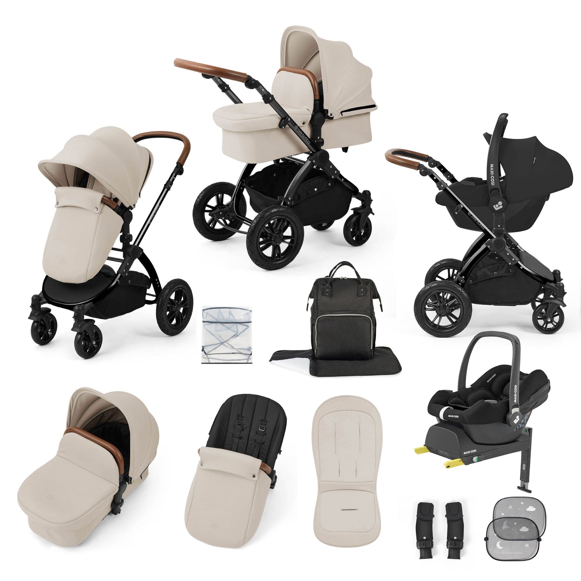Ickle Bubba travel systems Ickle Bubba Stomp Luxe 12 Piece Travel System with Maxi-Cosi Cabriofix i-Size Car Seat & Isofix Base - Stone