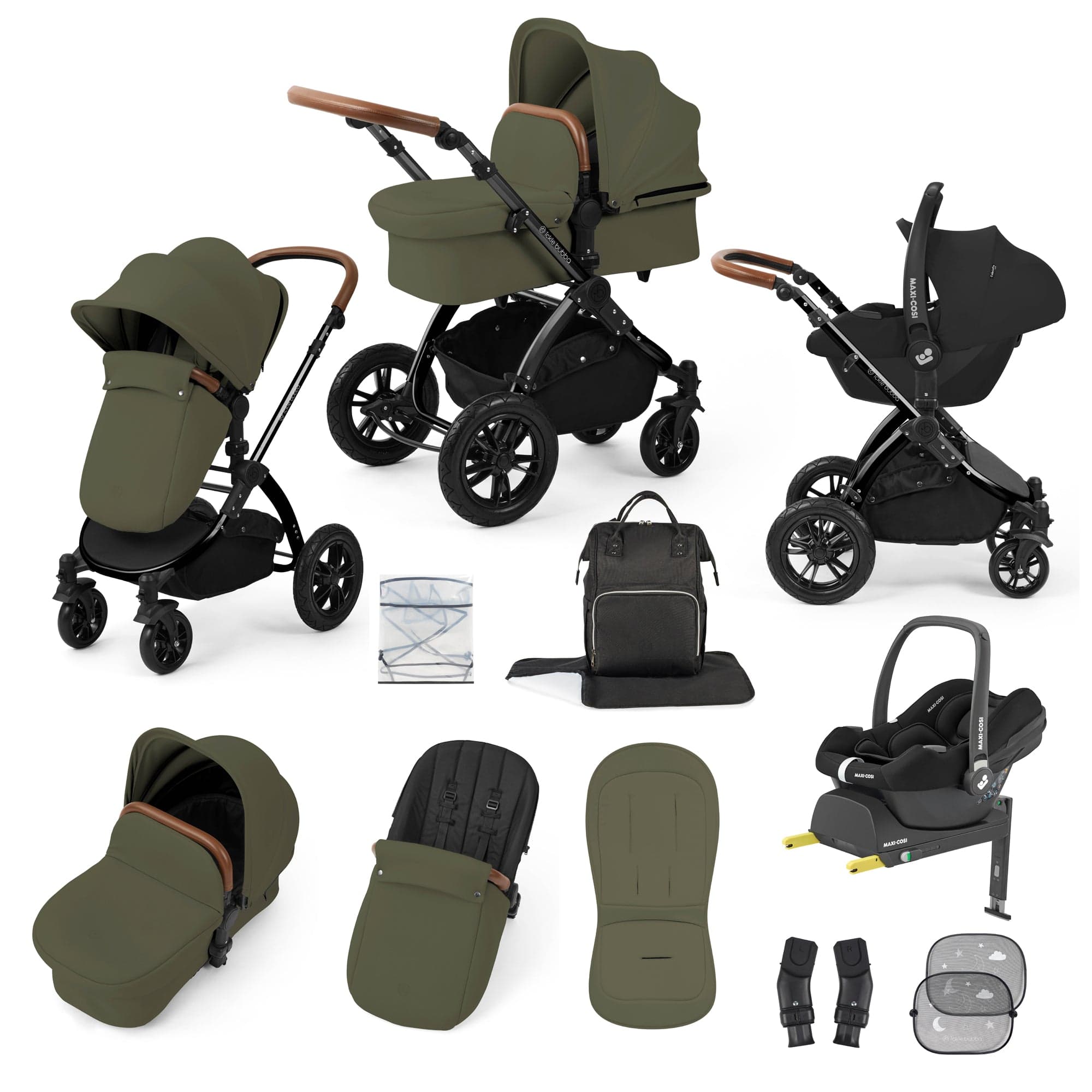 Ickle Bubba travel systems Ickle Bubba Stomp Luxe 12 Piece Travel System with Maxi-Cosi Cabriofix i-Size Car Seat & Isofix Base - Woodland 10-011-360-137