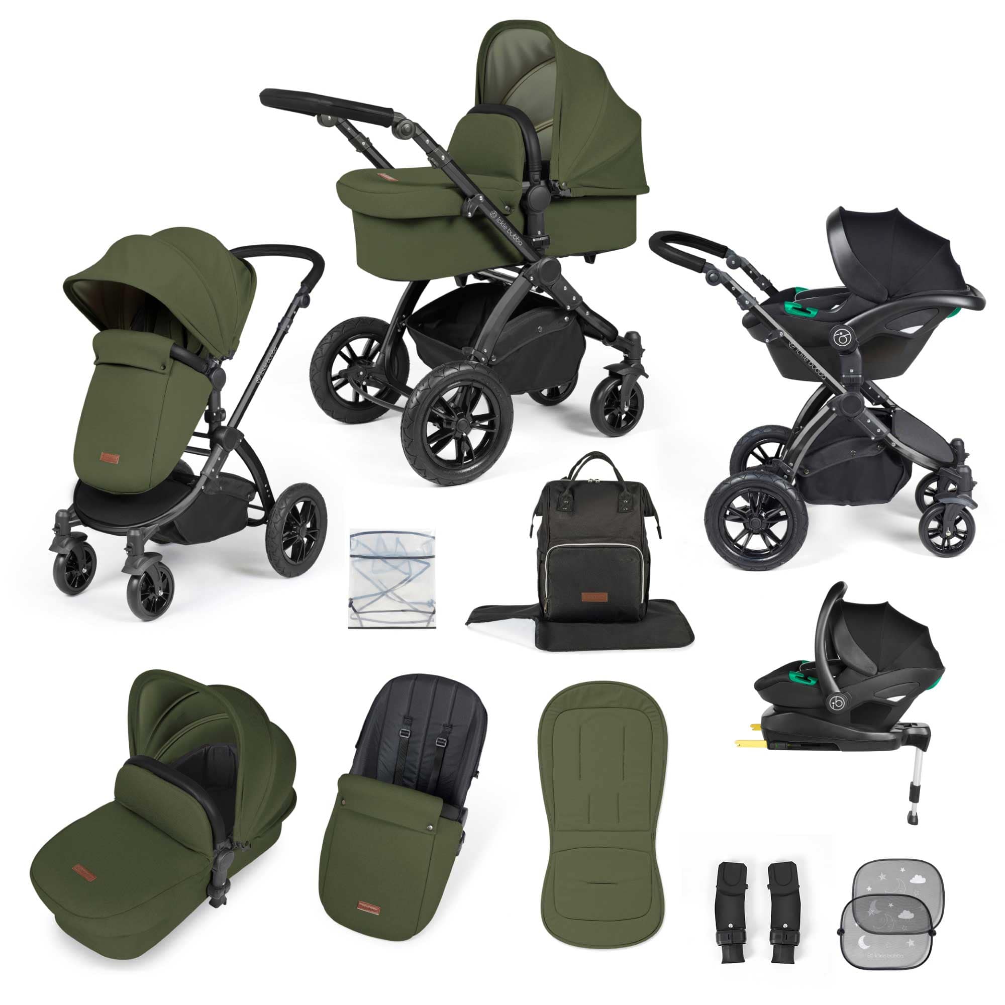 Ickle Bubba travel systems Ickle Bubba Stomp Luxe All-in-One Travel System with Isofix Base - Black/Woodland/Black 10-011-300-138