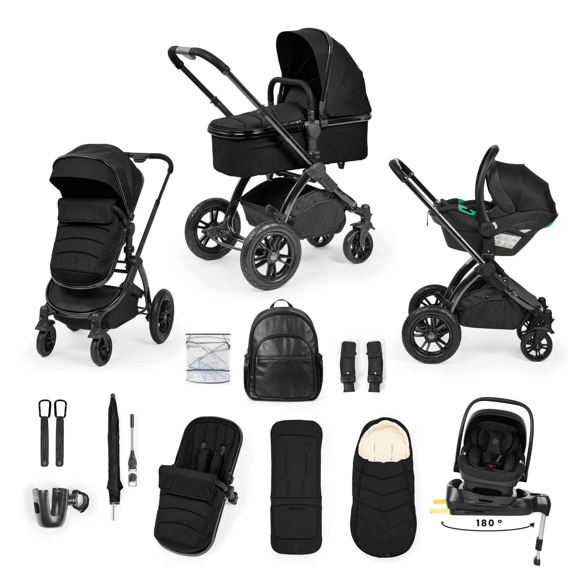 Ickle Bubba travel systems Ickle Bubba Stomp Luxe Elements Edition 15 Piece Travel System - Raven 10-014-330-168