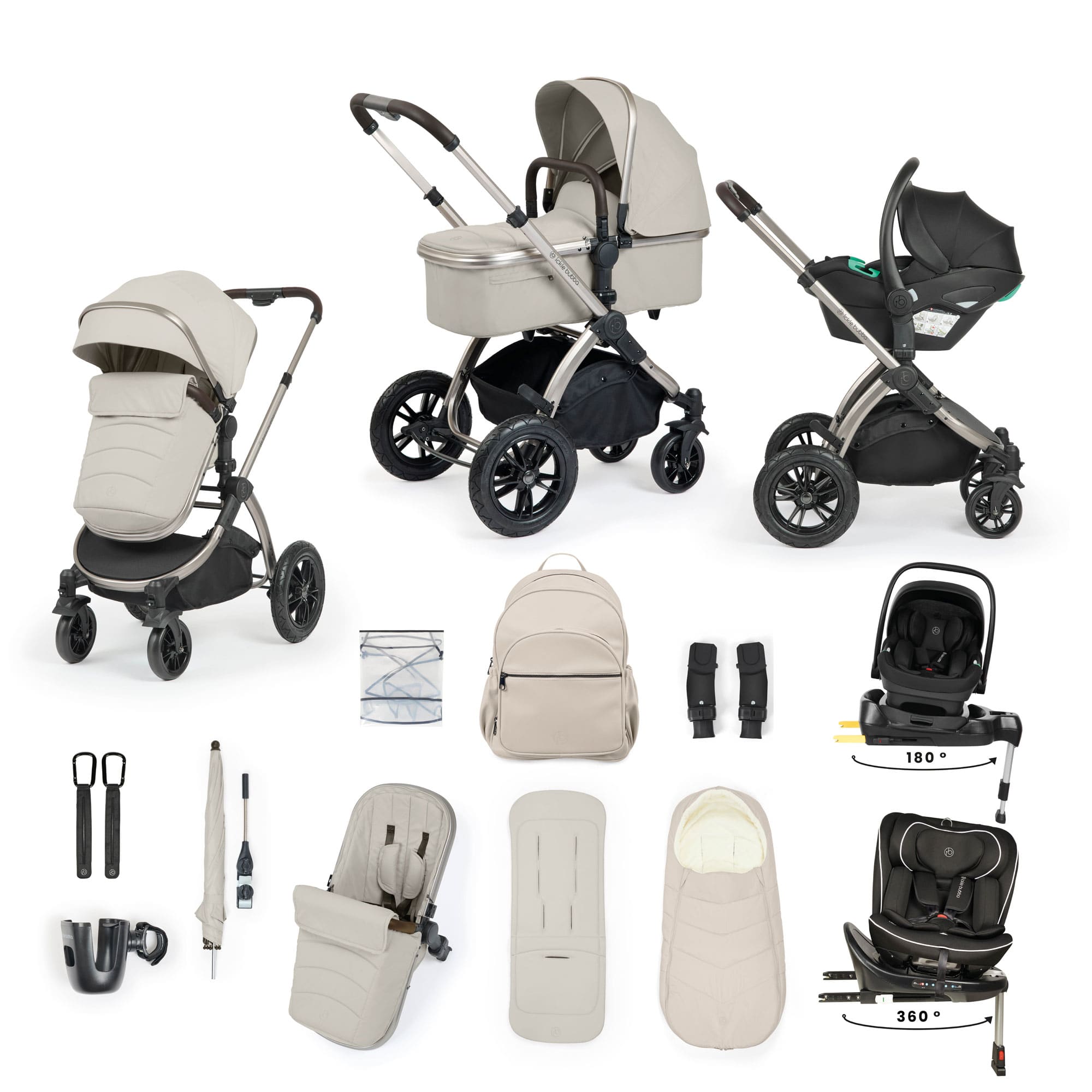 Ickle Bubba travel systems Ickle Bubba Stomp Luxe Elements Edition 16 Piece Ultimate Travel System - Moonbeam 10-014-420-171
