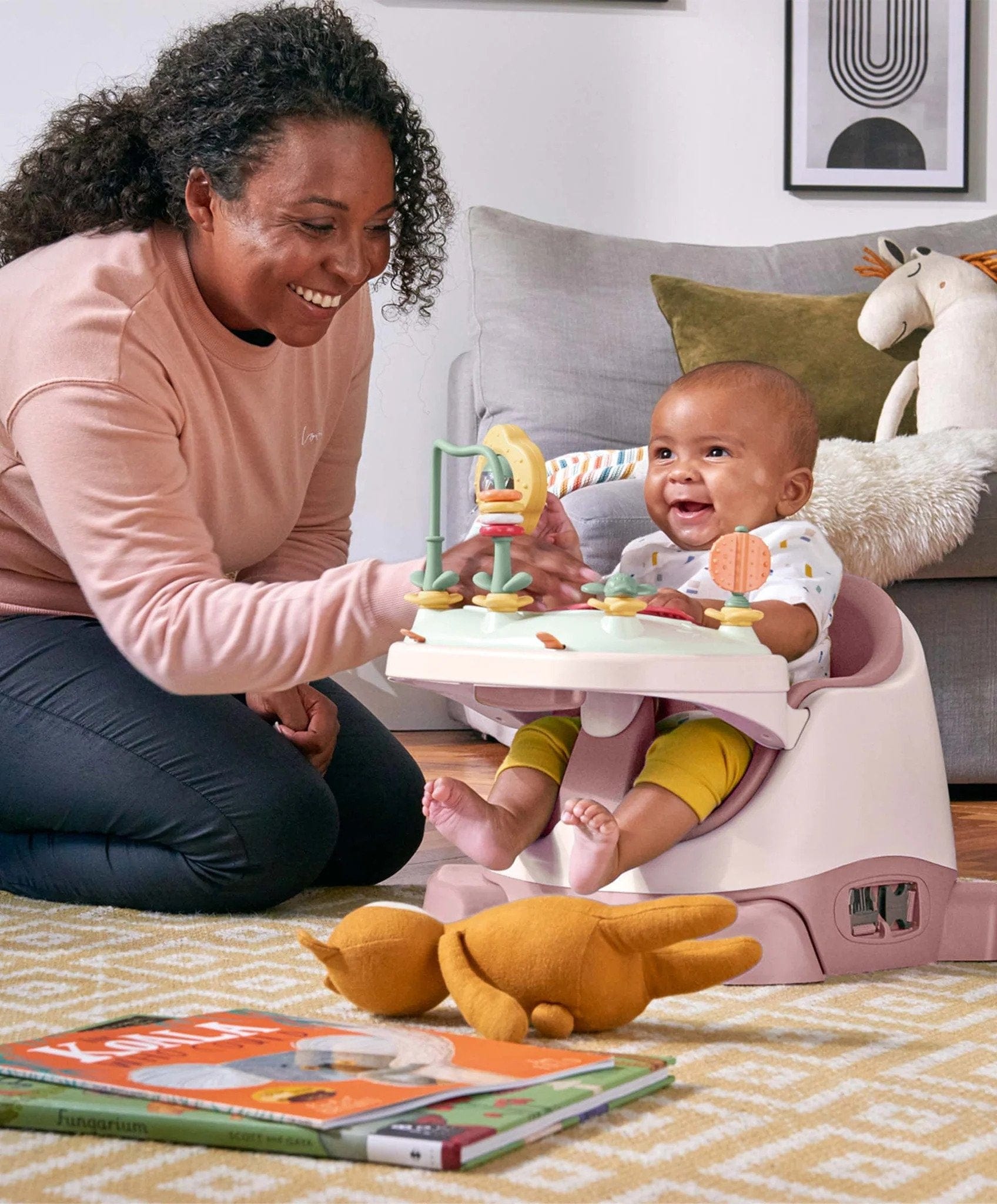 Mamas & Papas baby low chairs Mamas & Papas Bug 3-in-1 Floor & Booster Seat with Activity Tray - Blossom 9868L7400