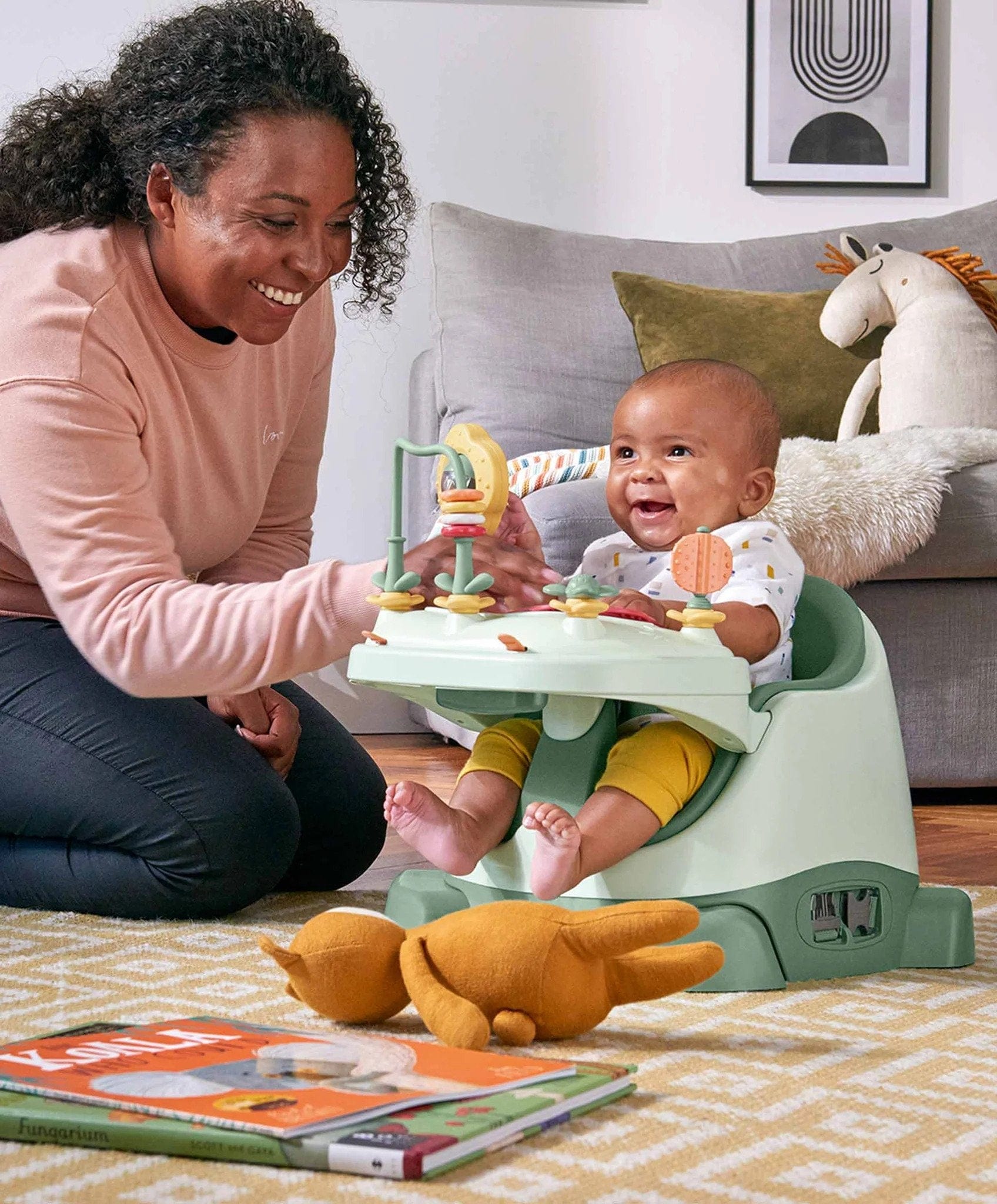 Mamas & Papas baby low chairs Mamas & Papas Bug 3-in-1 Floor & Booster Seat with Activity Tray - Eucalyptus 9868L7600