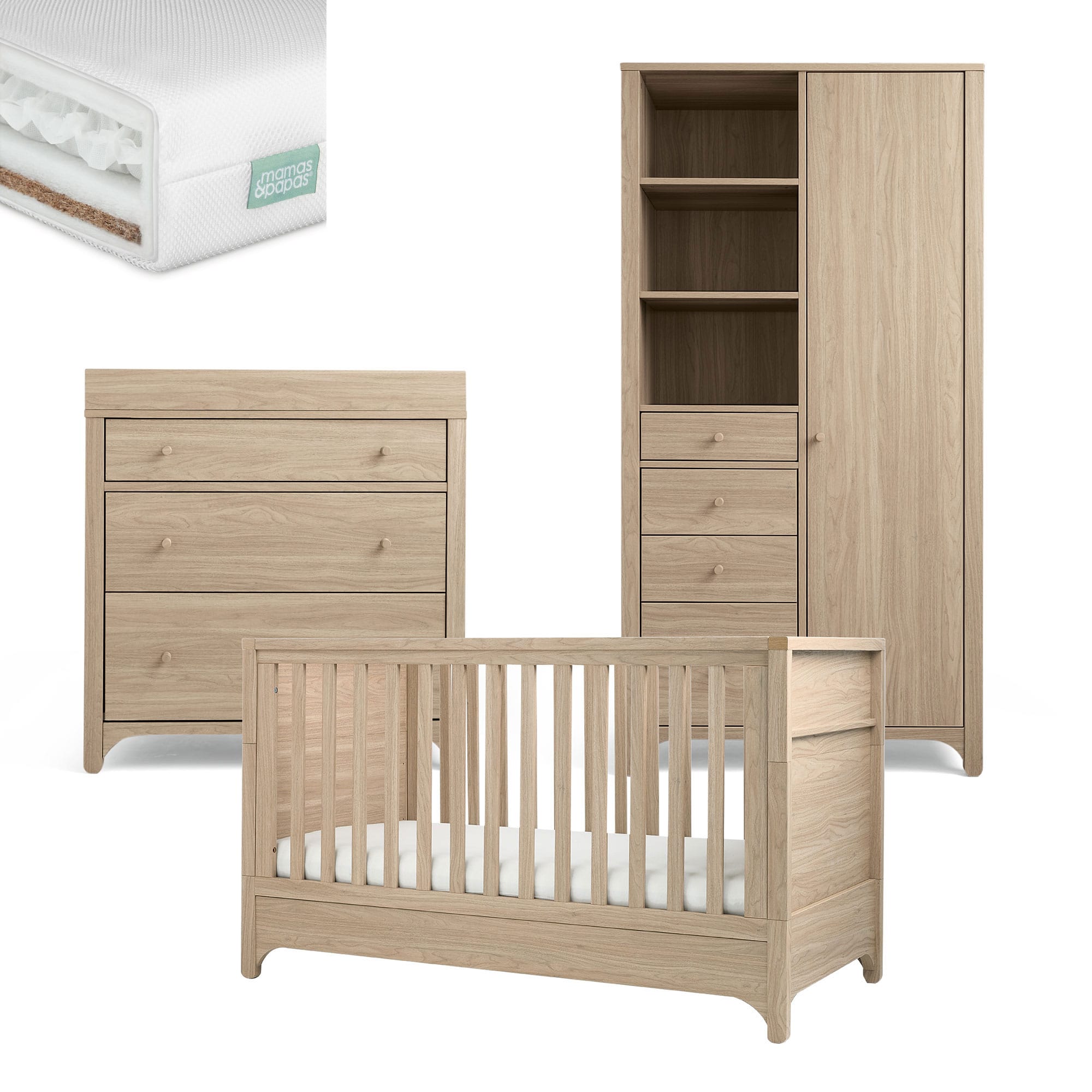 Mamas & Papas cot bed room sets Mamas & Papas Barton 3 Piece Range - Natural Oak