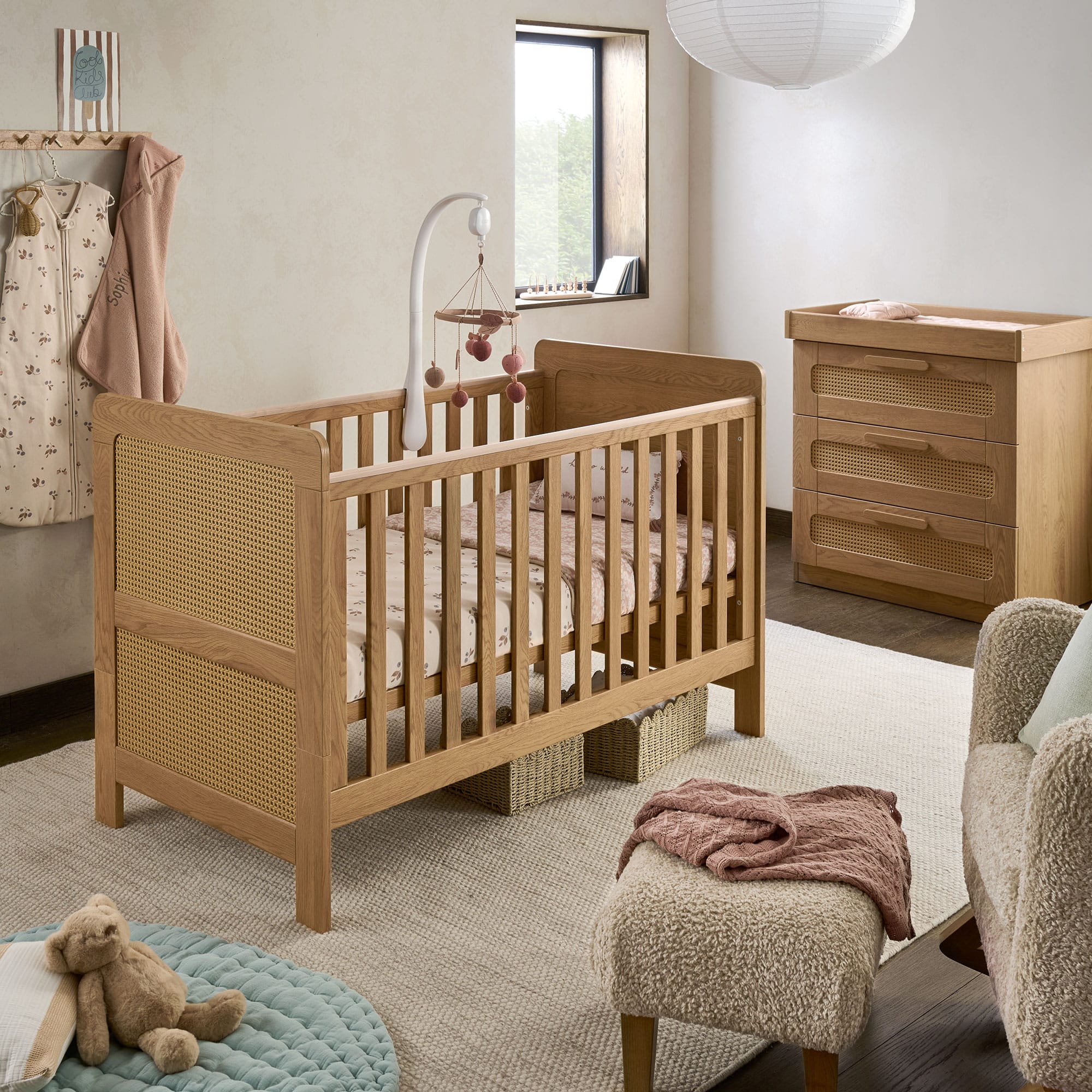 Mamas & Papas cot bed room sets Mamas & Papas Esna 2 Piece Roomset - Rattan/Oak