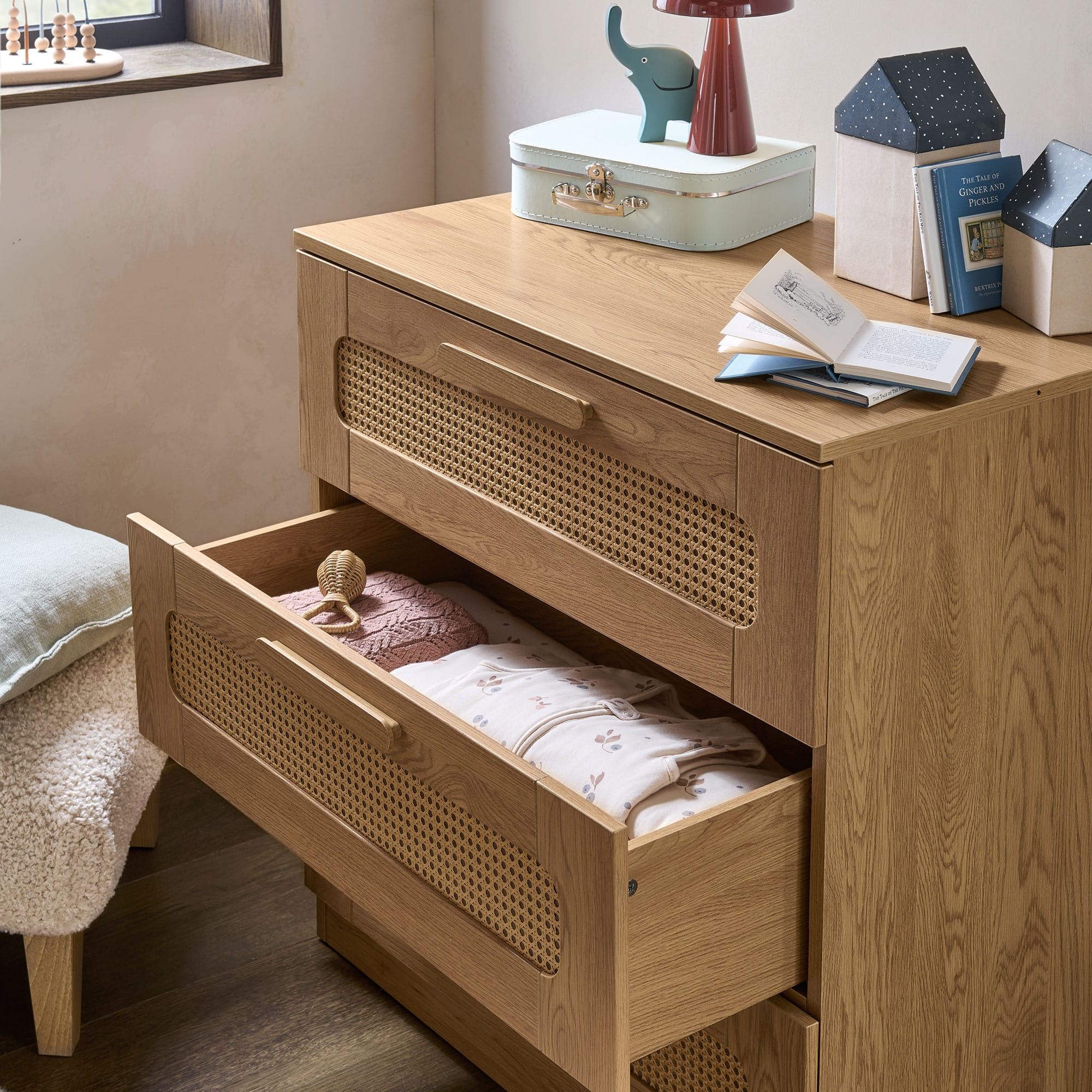 Mamas & Papas cot bed room sets Mamas & Papas Esna 2 Piece Roomset - Rattan/Oak