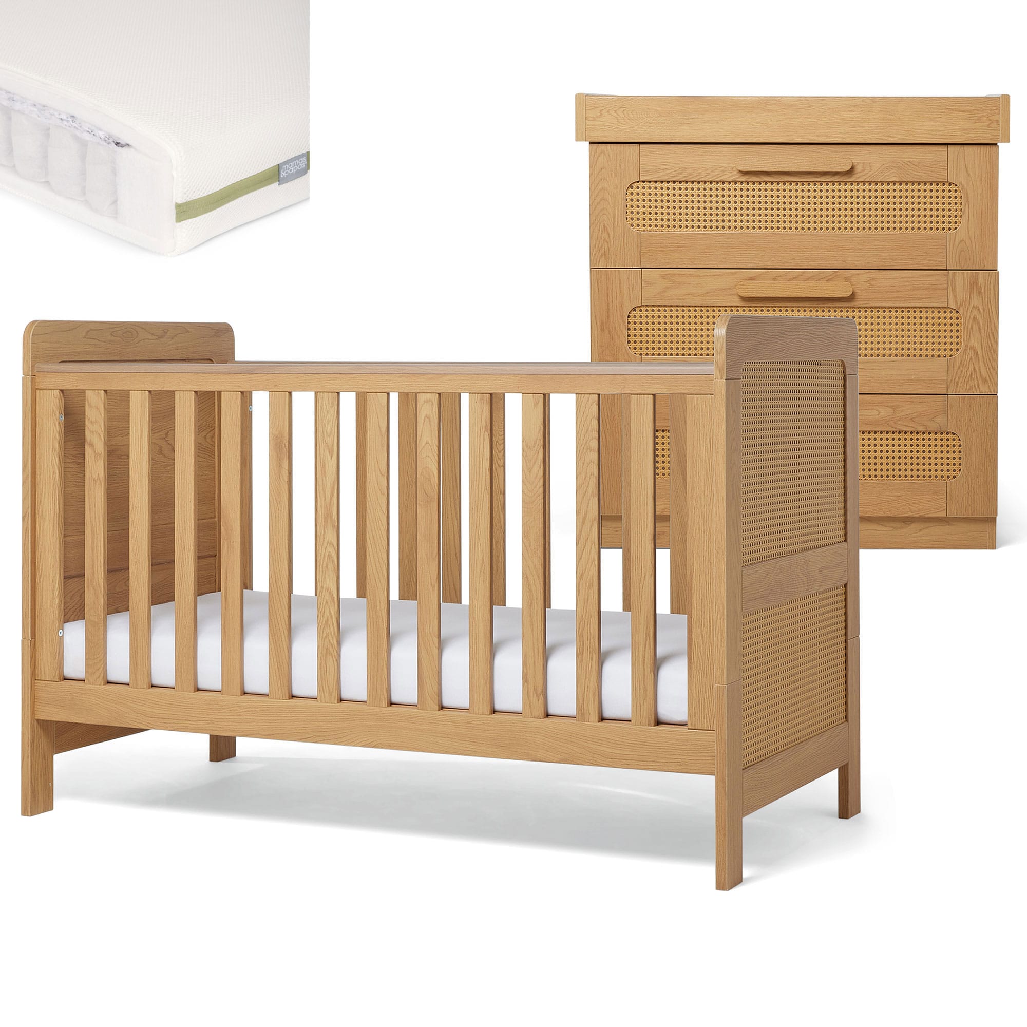Mamas & Papas cot bed room sets Mamas & Papas Esna 2 Piece Roomset - Rattan/Oak SEES1RA00-03