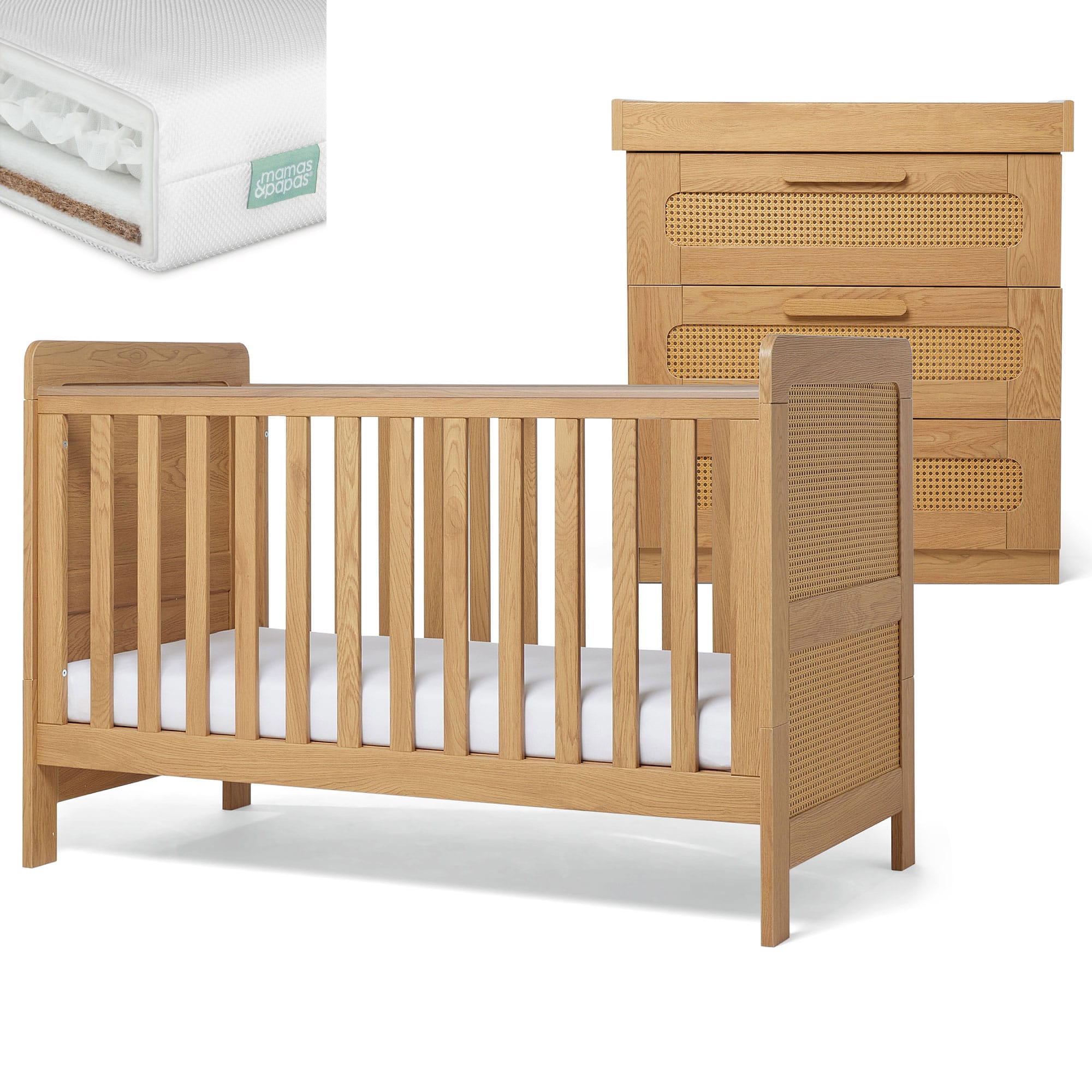 Mamas & Papas cot bed room sets Mamas & Papas Esna 2 Piece Roomset - Rattan/Oak SEES1RA00-04