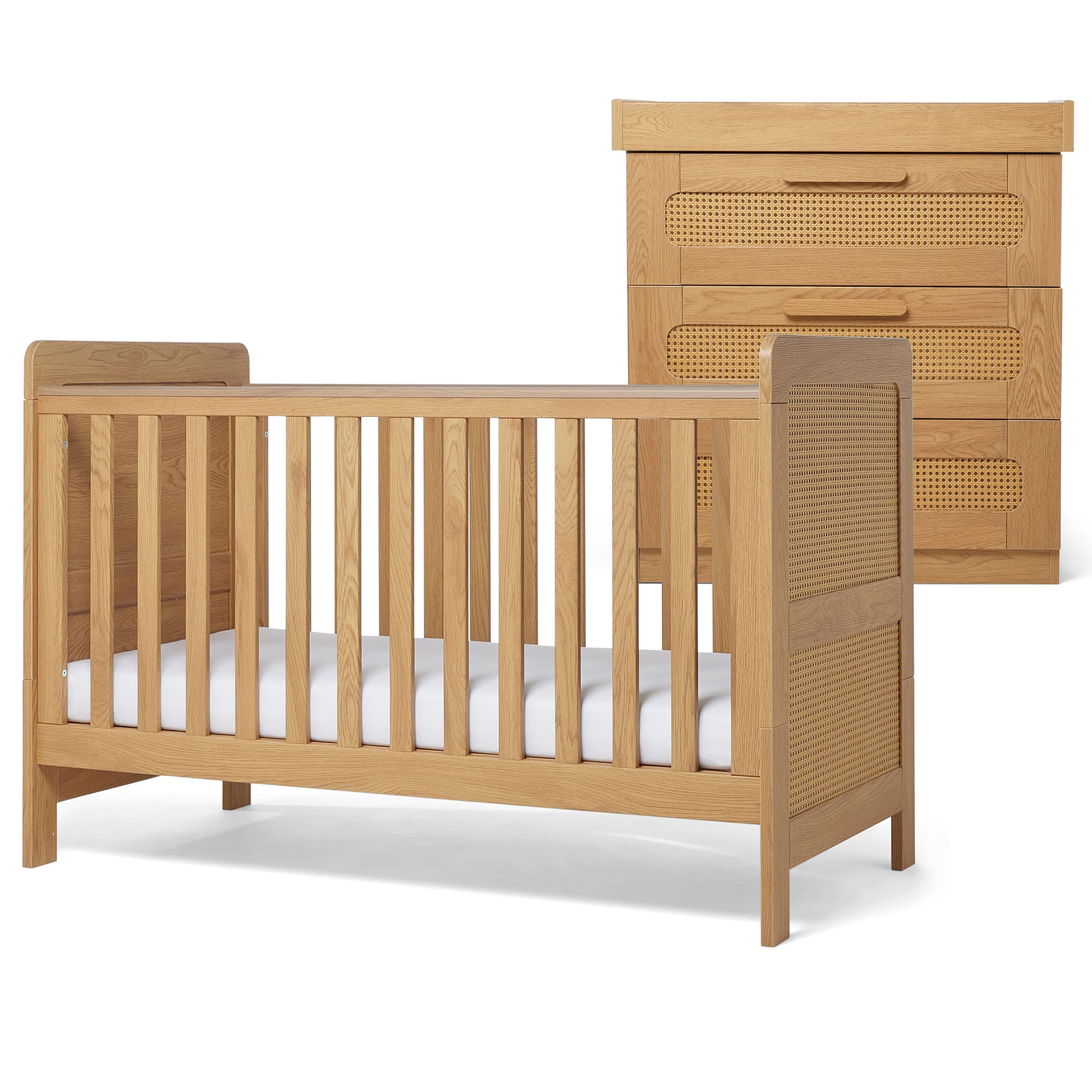 Mamas & Papas cot bed room sets Mamas & Papas Esna 2 Piece Roomset - Rattan/Oak SEES1RA00
