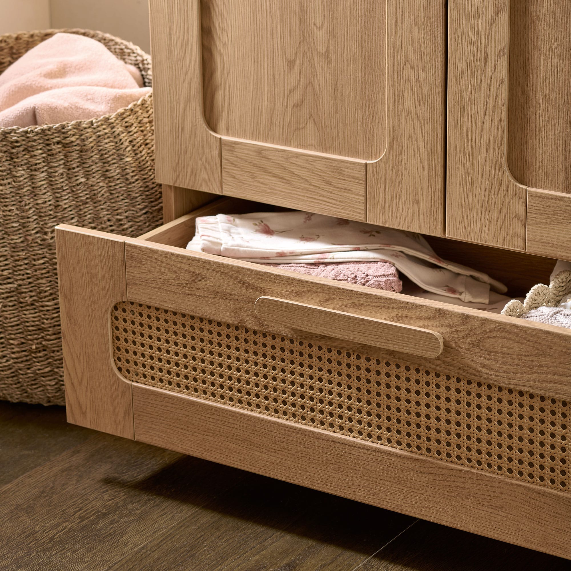 Mamas & Papas cot bed room sets Mamas & Papas Esna 3 Piece Range - Rattan/Oak