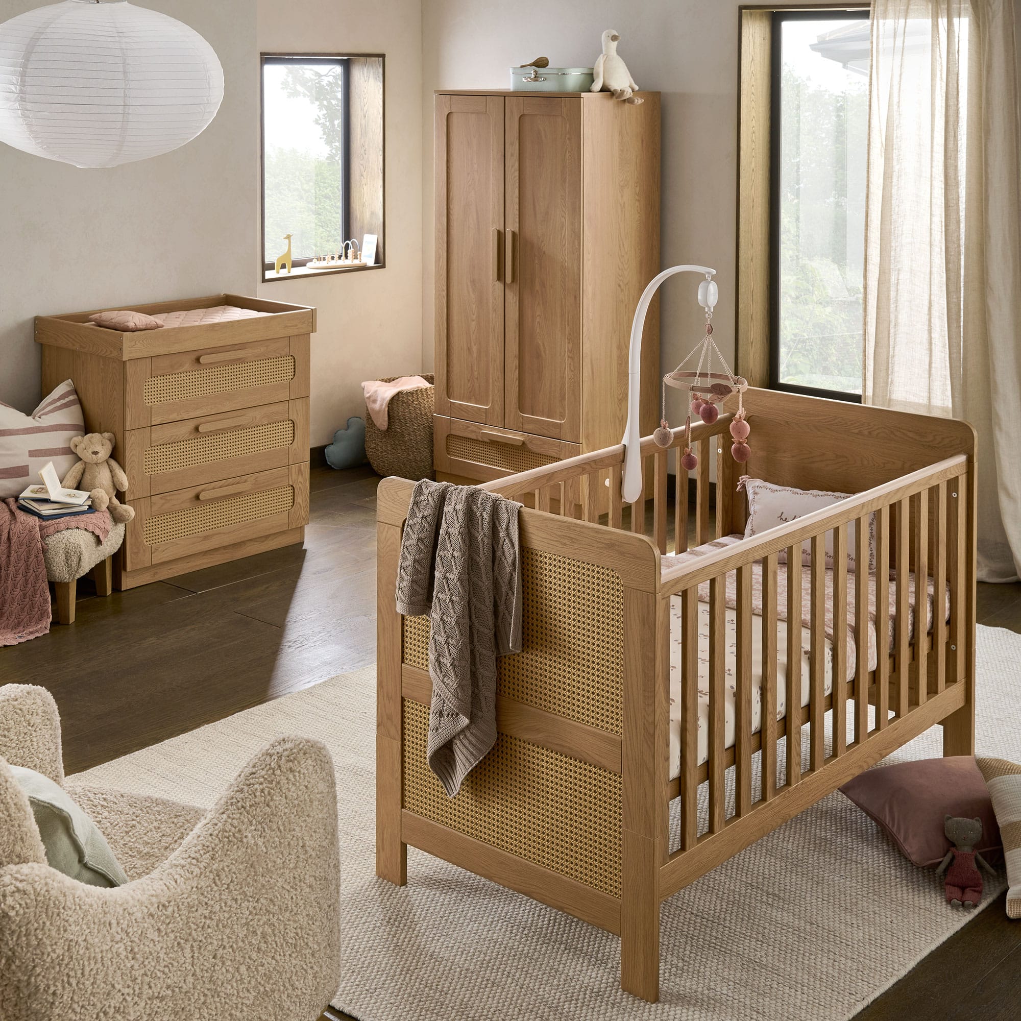 Mamas & Papas cot bed room sets Mamas & Papas Esna 3 Piece Range - Rattan/Oak