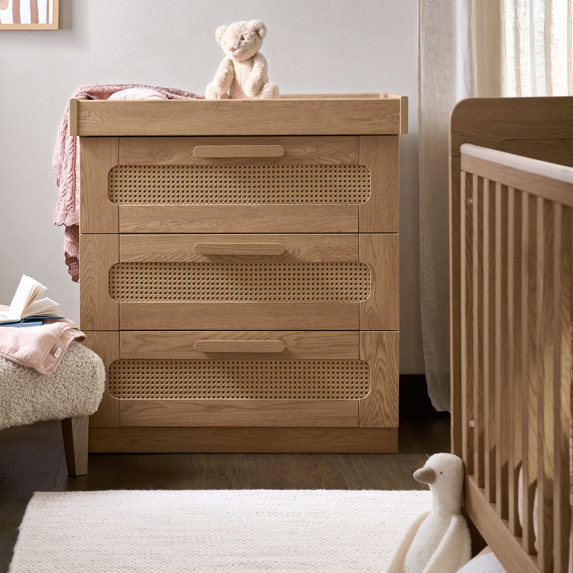Mamas & Papas cot bed room sets Mamas & Papas Esna 3 Piece Range - Rattan/Oak